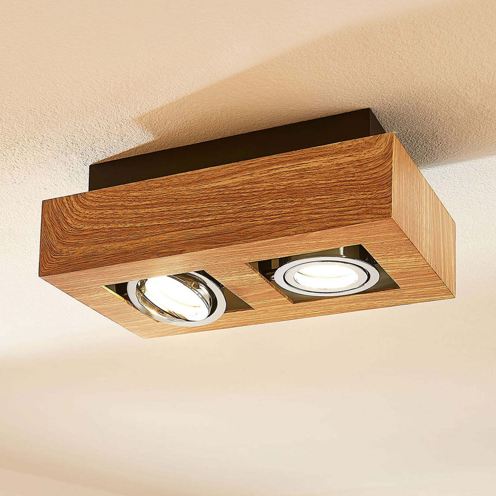 Arcchio Vince LED ceiling light, 25 x 14 cm, wooden optic, for Hallway, metal, aluminium, GU10, 5 W, energy efficiency: A++, L: 25 cm, W: 14 cm, H: 8.5 cm