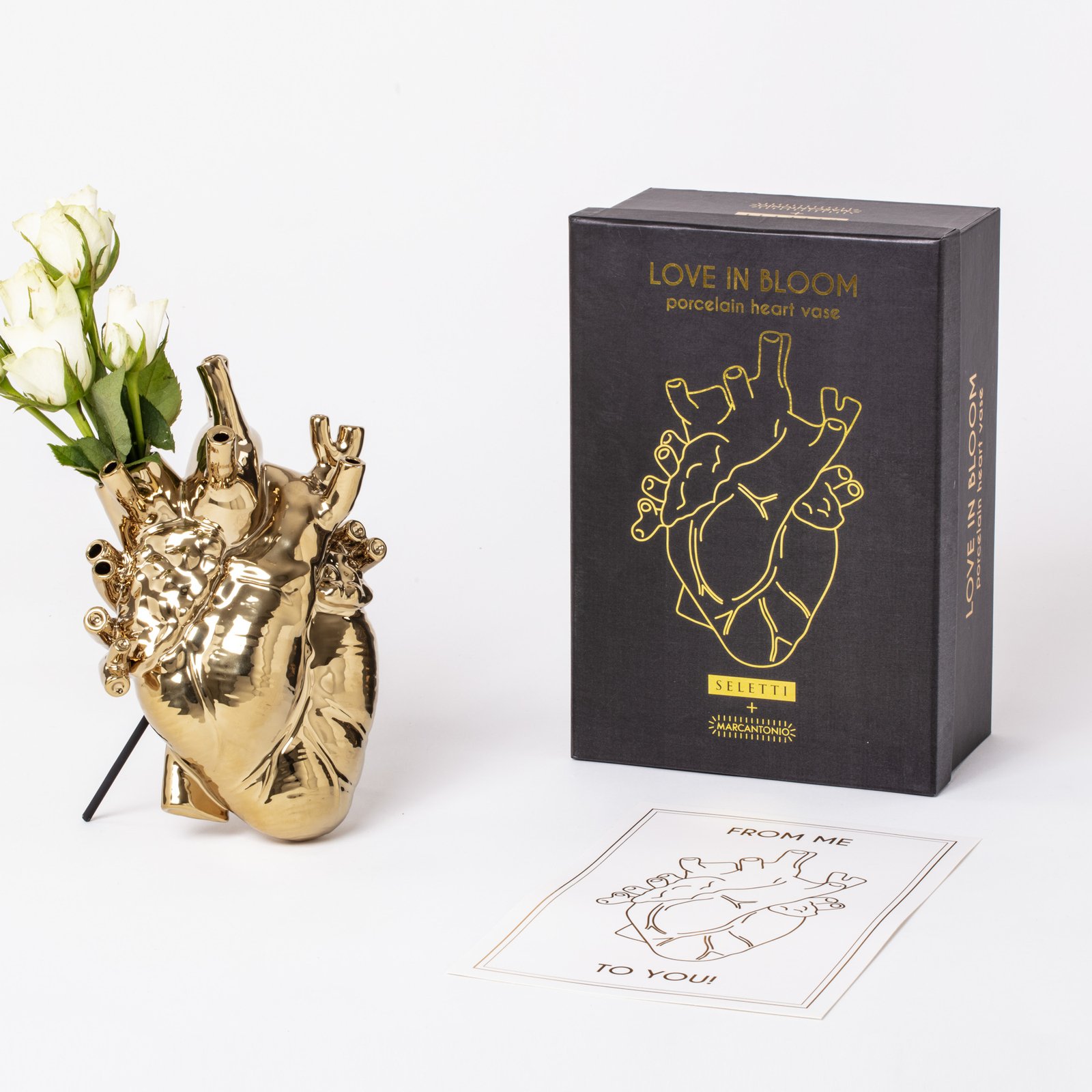 Love In Bloom Porcelain Heart Vase Gold - Seletti