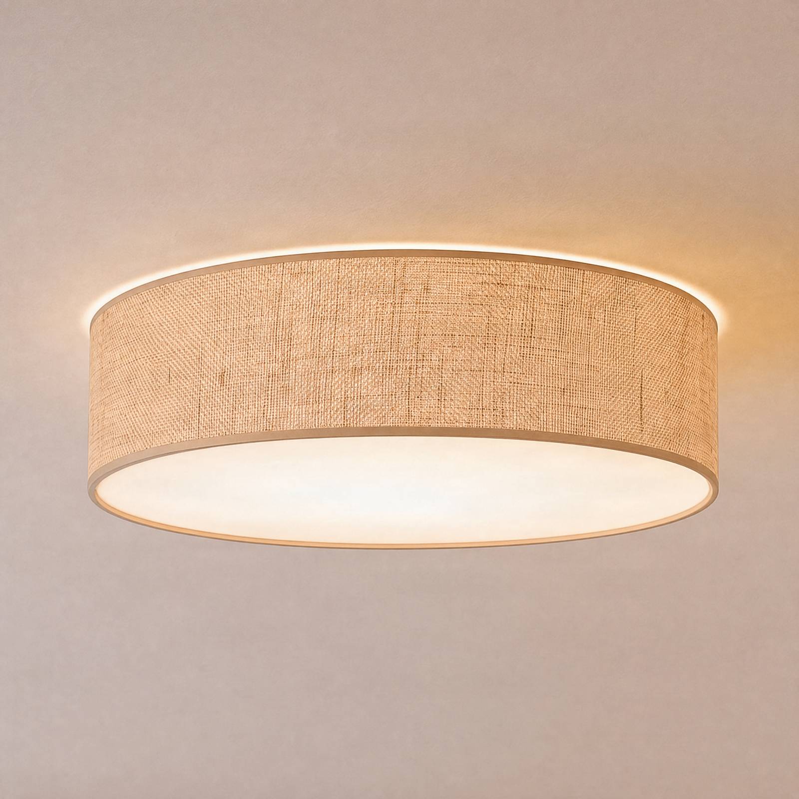 Lampa sufitowa Marshall, brązowa, Ø 50 cm, metal, rattan
