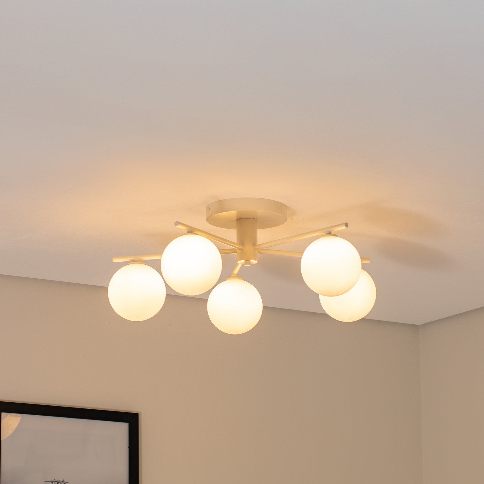 Lampa sufitowa Prato, kremowa, szklana, 5-punktowa