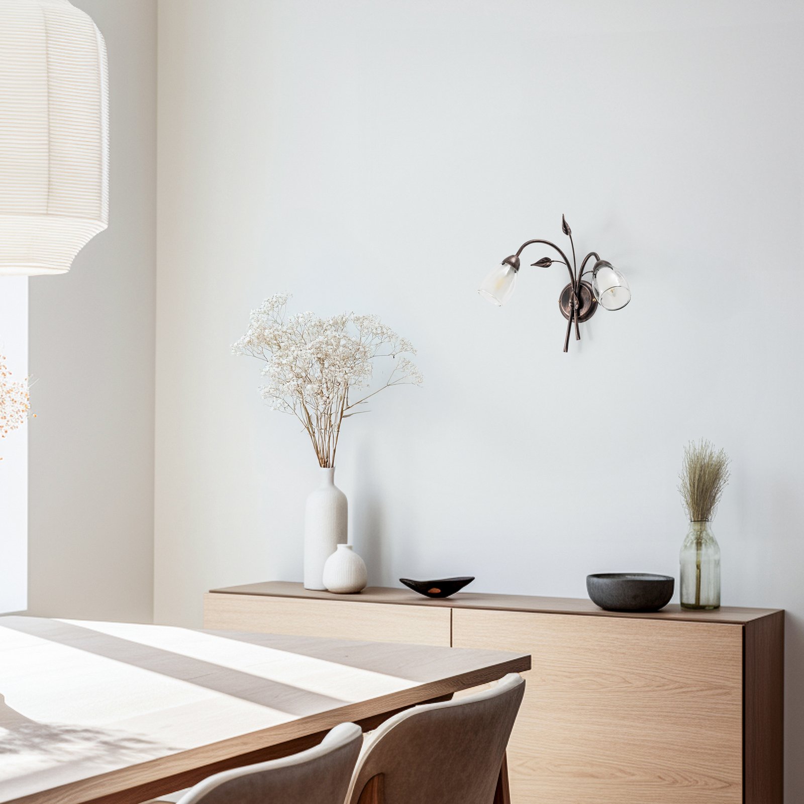 Vegglampe Liliana, 2 lyskilder, svart, rødgull, metall