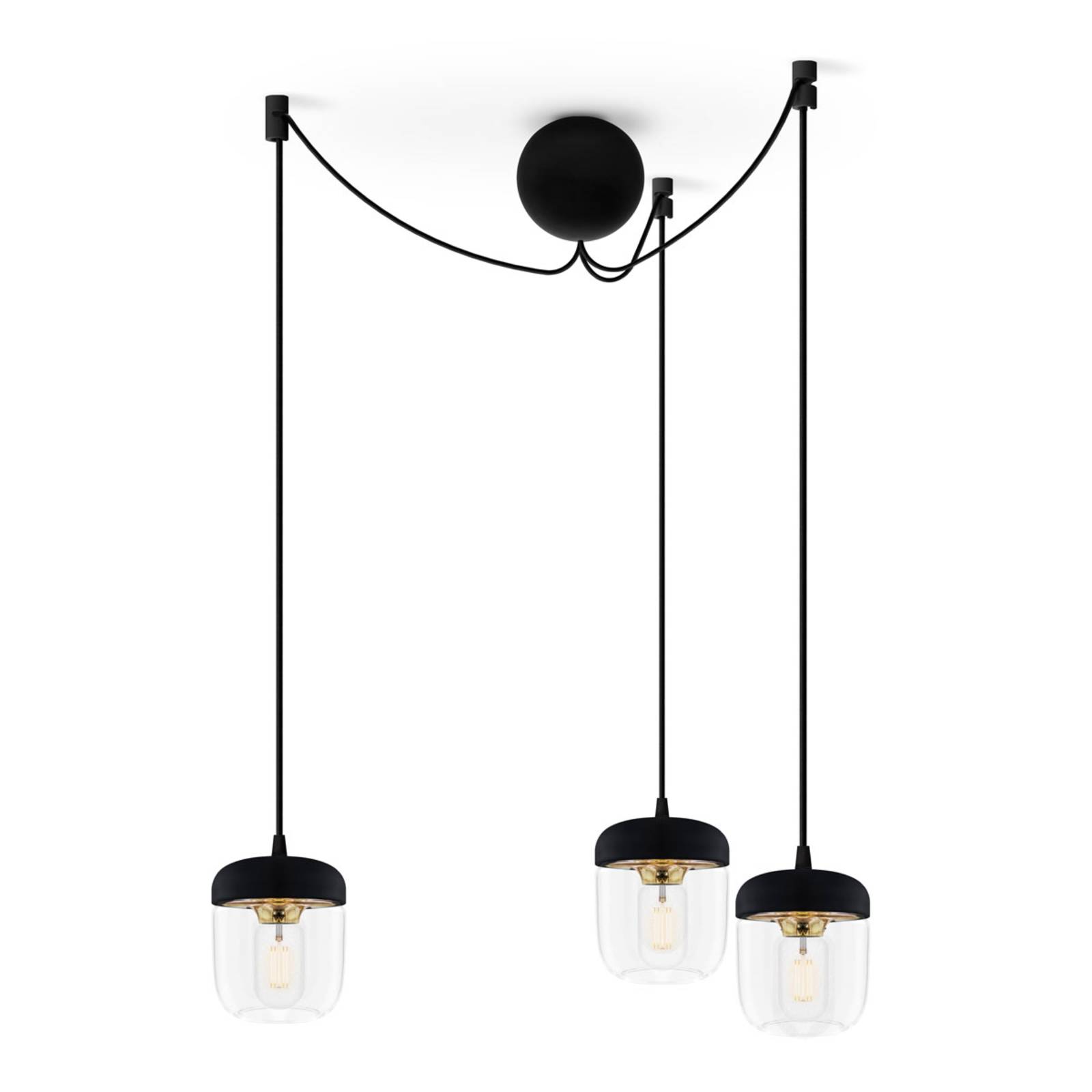 Suspension décentrée Acorn à 3 lampes noir laiton