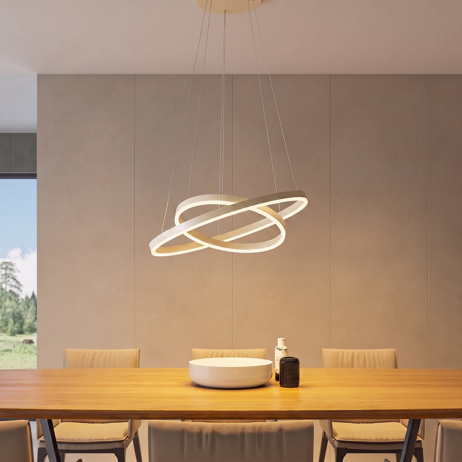 Lampă suspendată LED Albiona, bej, 2 inele, Ø 60 cm - Arcchio Lampă suspendată LED Albiona, bej, 2 inele, Ø 60 cm - Arcchio