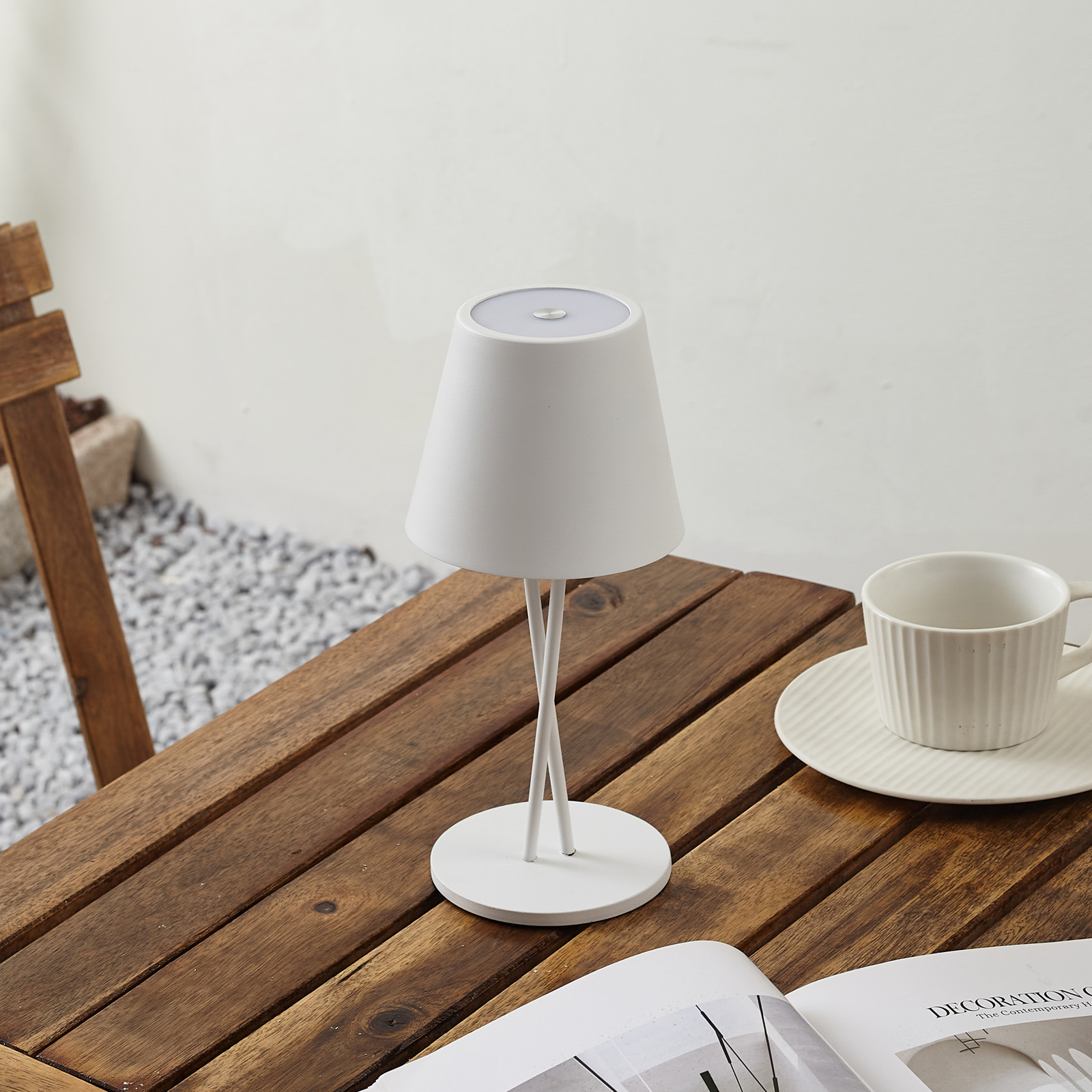 Lindby Lampada da tavolo ricaricabile a LED Janea CROSS, bianco, metallo