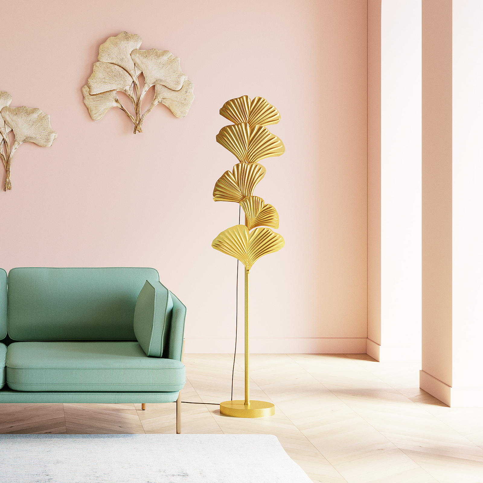 Lampe sur pied KARE Yuva, couleur or, métal, 160 cm, E27