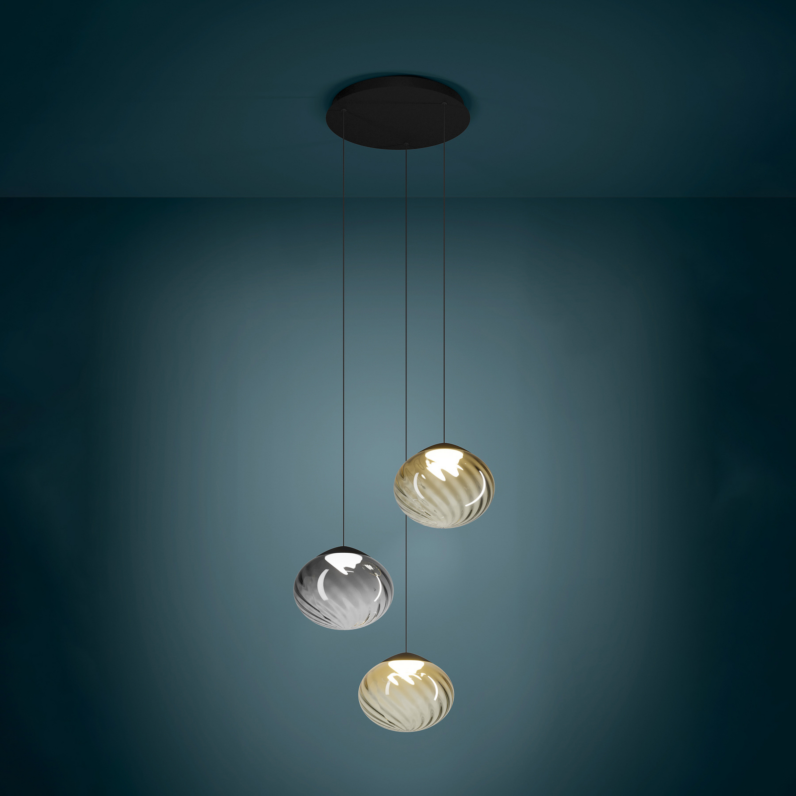 Suspension Pantoja noire/ambre 52 cm à 3 lampes - Stars of Light