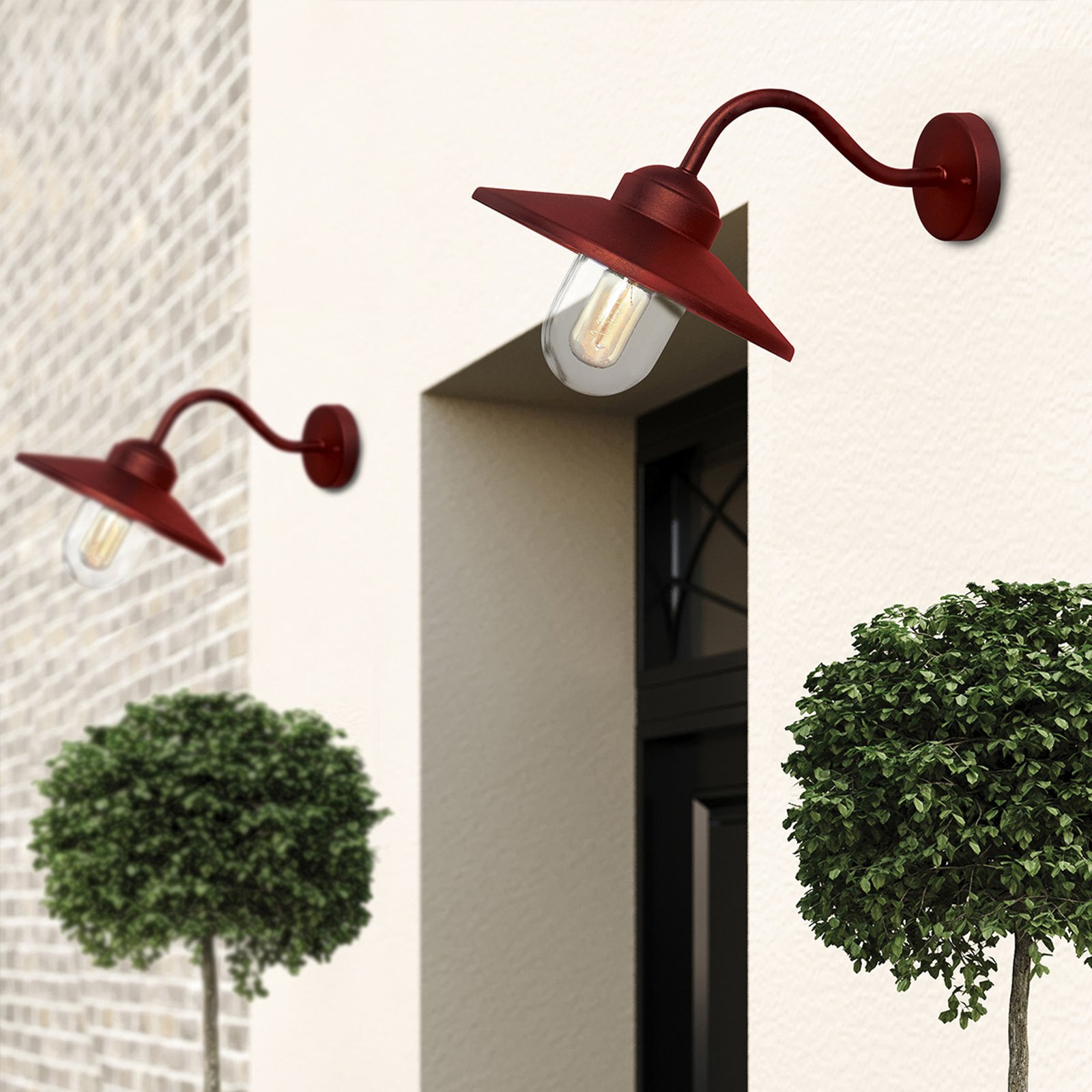 Outdoor wall light Klampenborg, red, lantern, stainless steel