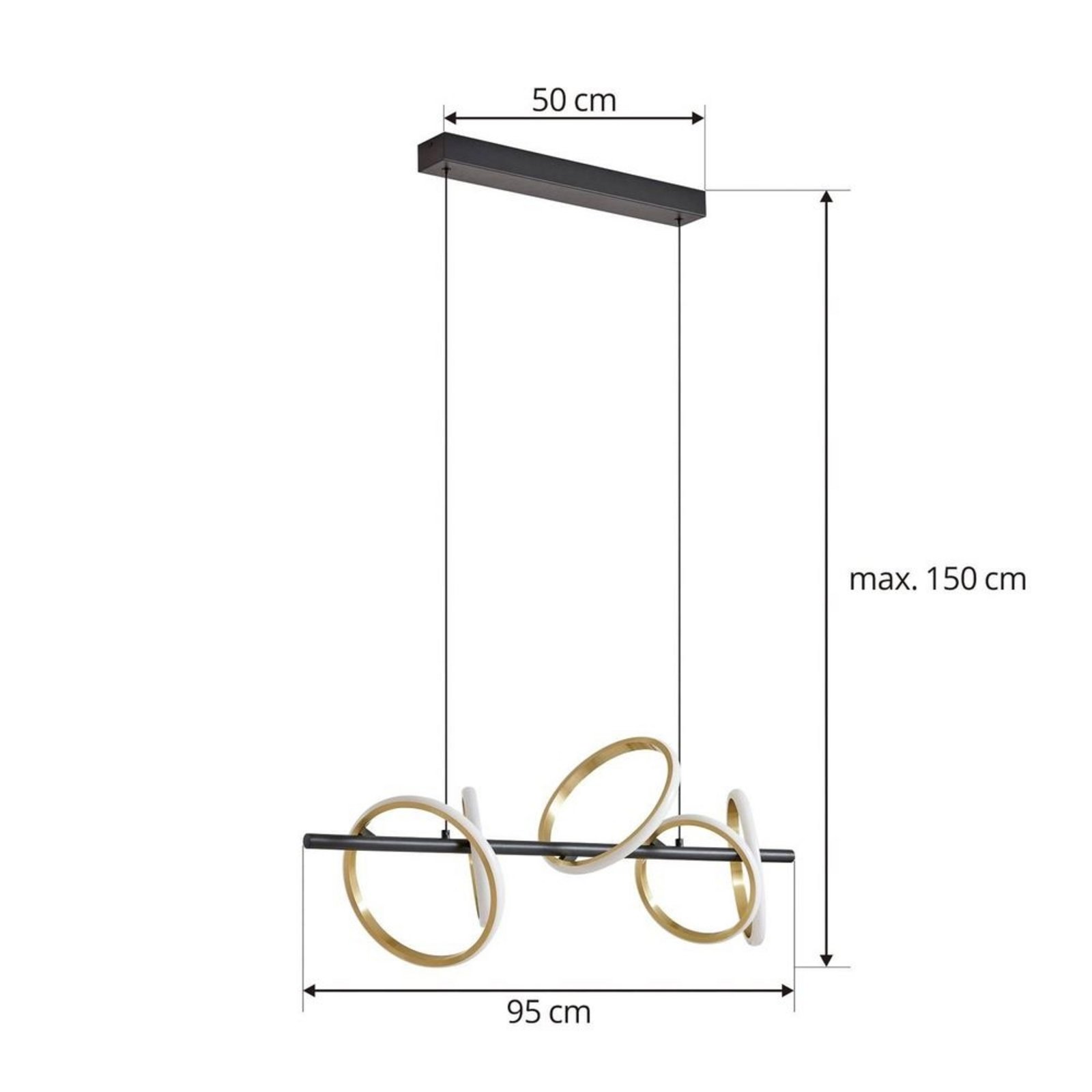 Madu LED Lustră Pendul L92,5 Negru/Auriu/Alb - Lucande