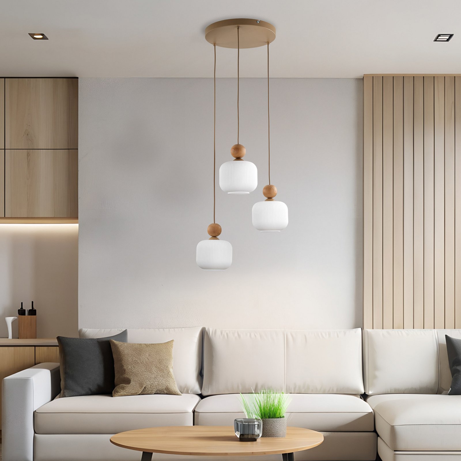 Suspension Ballo, à 3 lampes, blanc, verre, Ø 35 cm Suspension Ballo, à 3 lampes, blanc, verre, Ø 35 cm