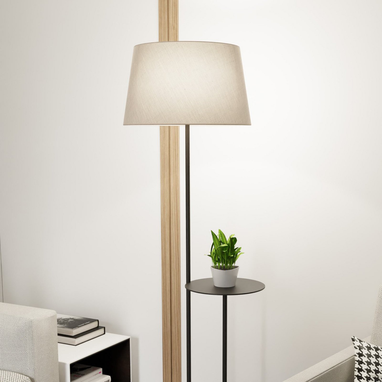 Podna lampa Hotel, bež/crna, visina 150 cm, tkanina/metal