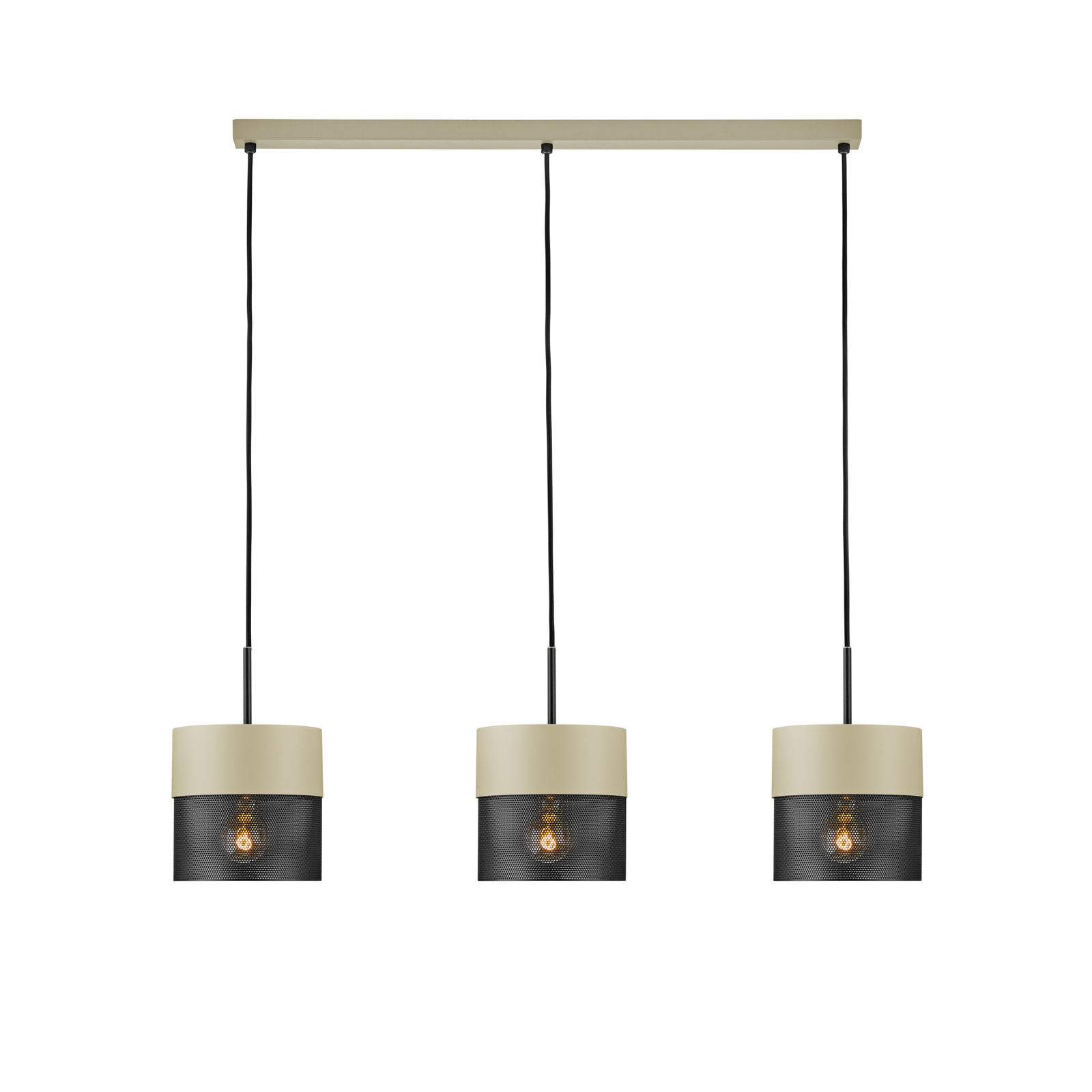 Hanglamp Mesh E27 3-lamps hoog, zand/zwart