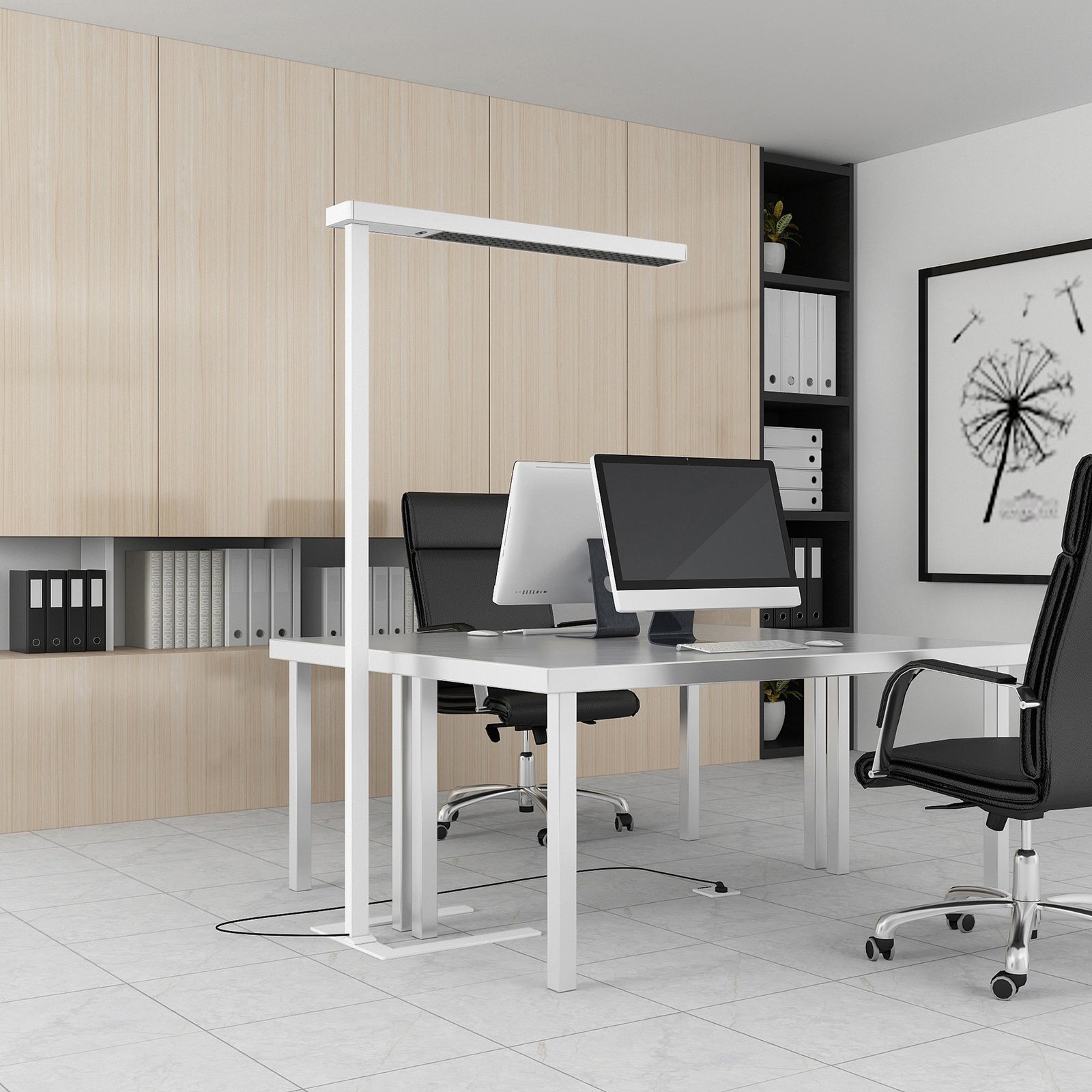 Arcchio LED-Bürostehlampe Susi, weiß, Sensor, Touchdimmer