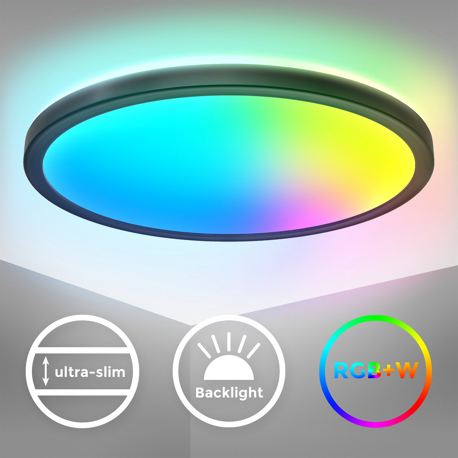 LED paneel Slim met afstandsbediening RGBW, Ø 29 cm, zwart,