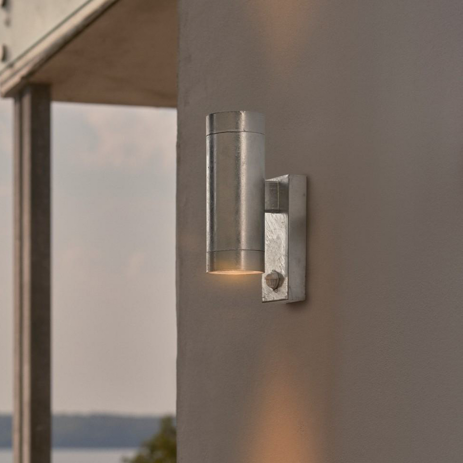 Tin Maxi Double Sensor outdoor wall lamp, galvanised, IP54, GU10
