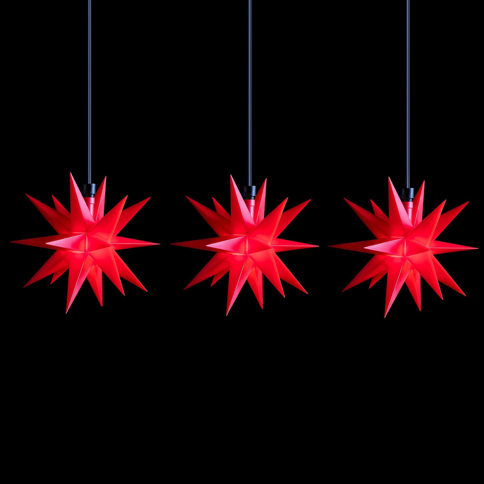 Mini star outdoor LED string lights 3-bulb red