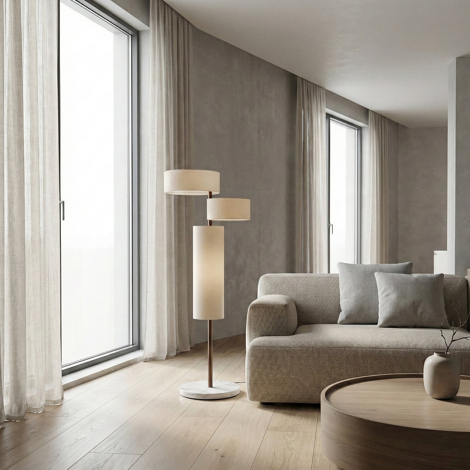 Lucande Kirim-lattiavalaisin, kermanvalkoinen, kangas, korkeus 150 cm