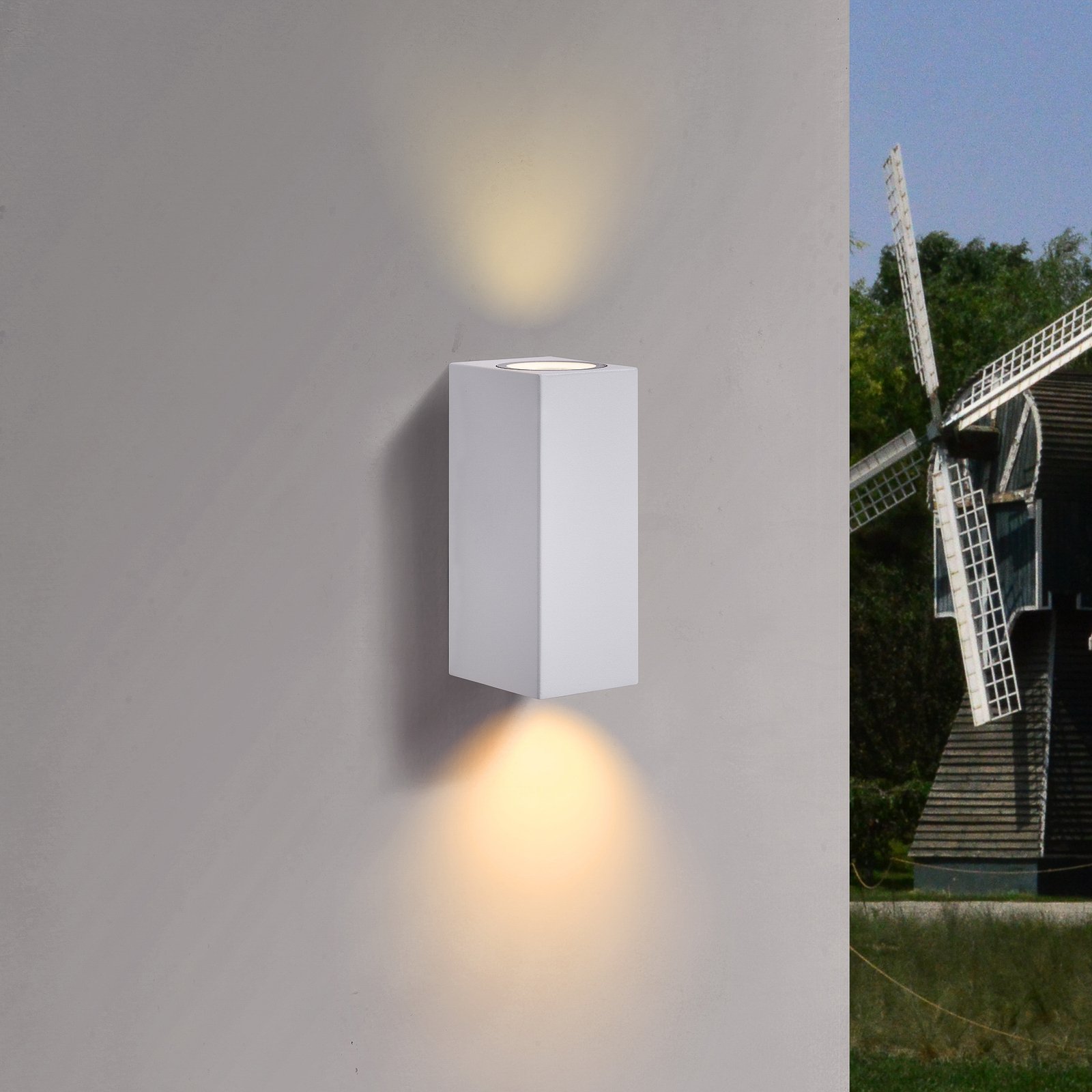 Prios outdoor wall light Tetje, white, angular, 16 cm, set of 4