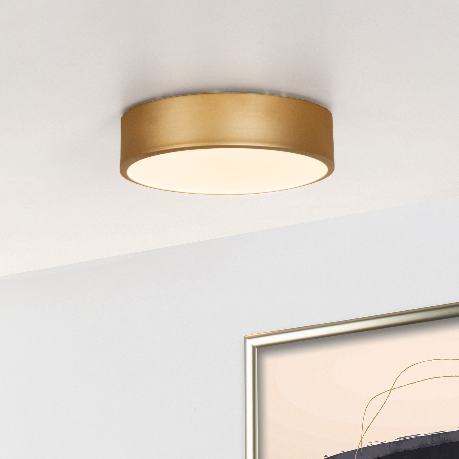 LED-taklampa Unar, guld matt, Ø 20 cm