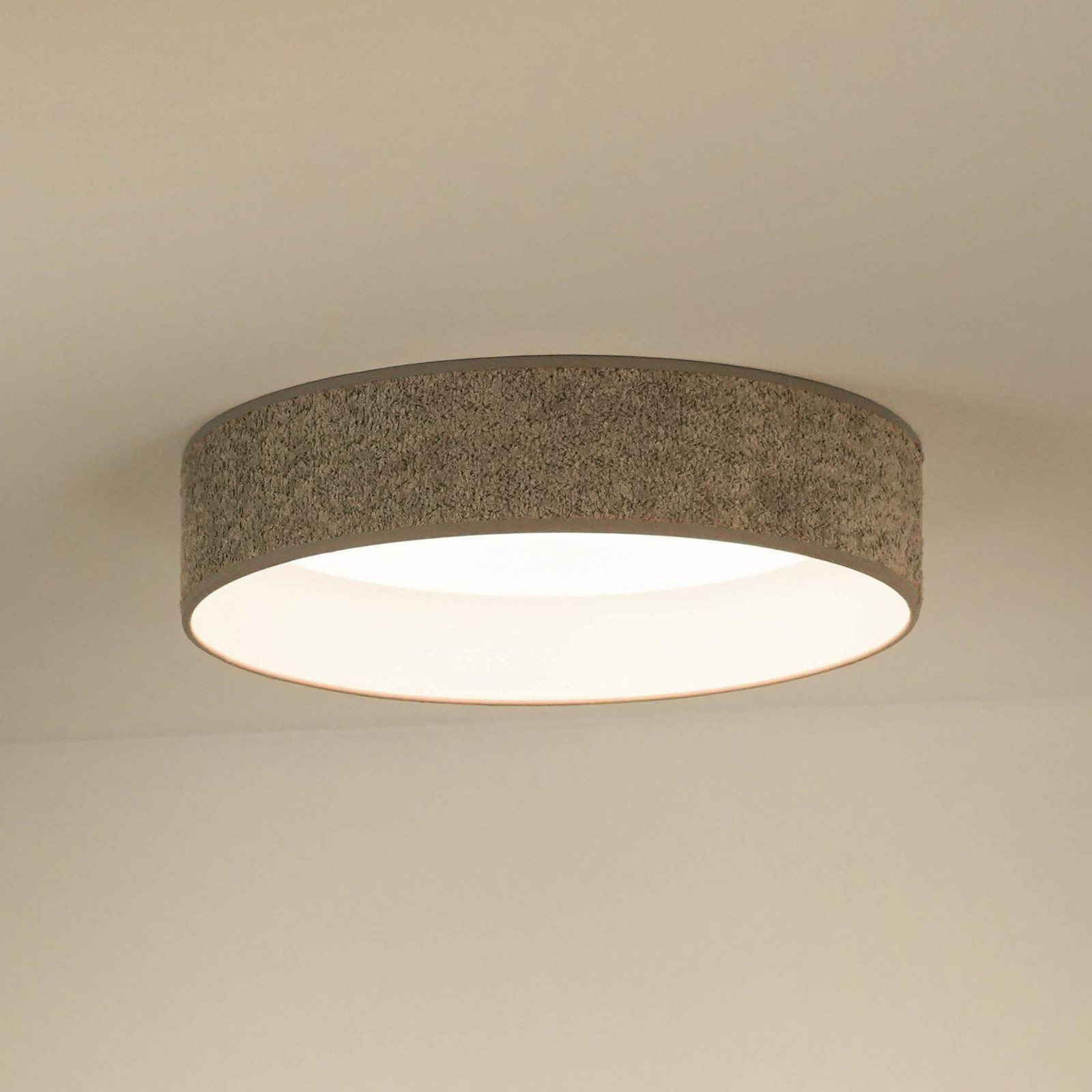Duolla Plafonieră LED Plafond Bouclé gri Ø 45 cm 3-step-dim - Camera de zi / sufragerie - gri-maro - Țesătură / Textil