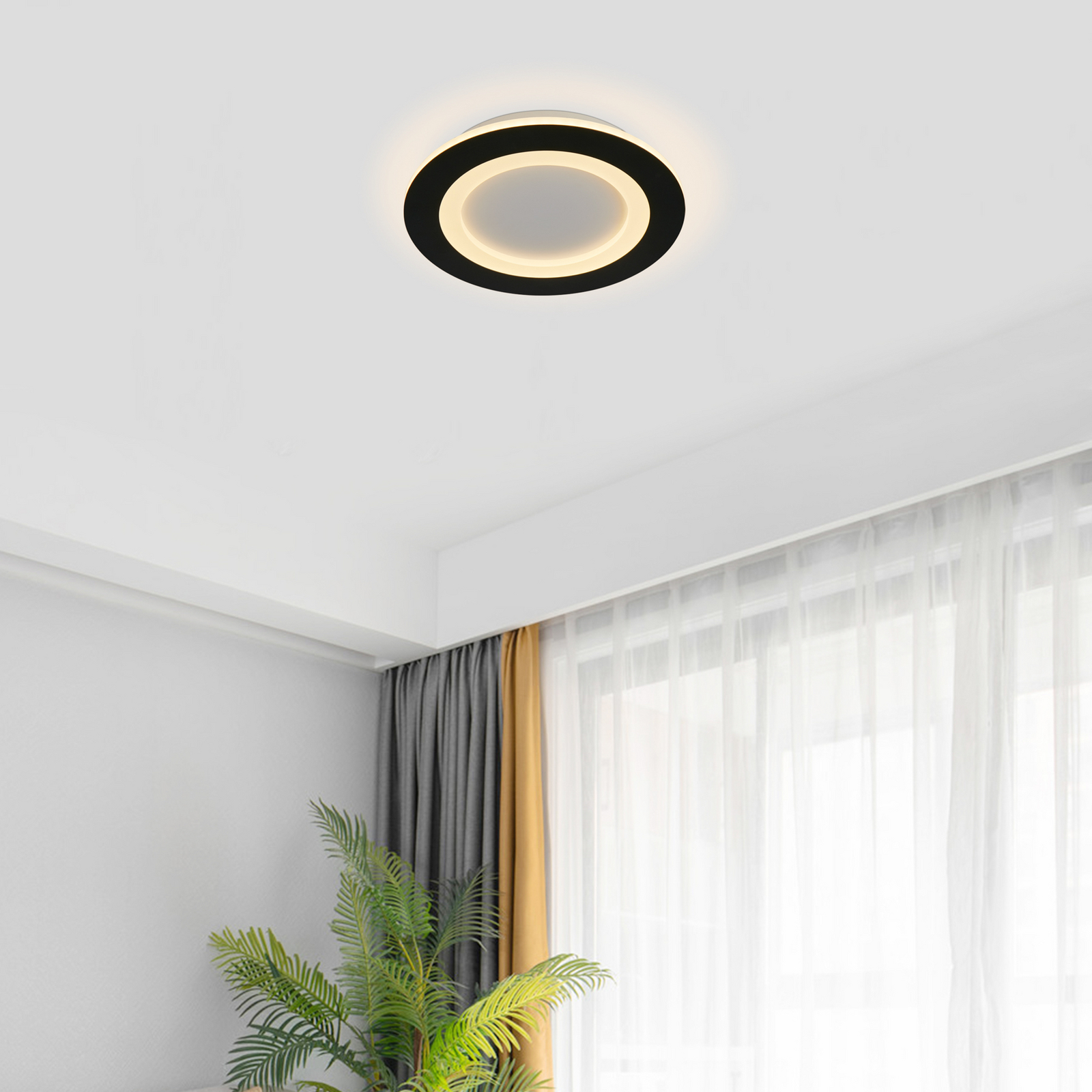 Φωτιστικό οροφής LED Ringo, Ø 25 cm, μαύρο/λευκό, σίδερο/ακρυλικό, CCT