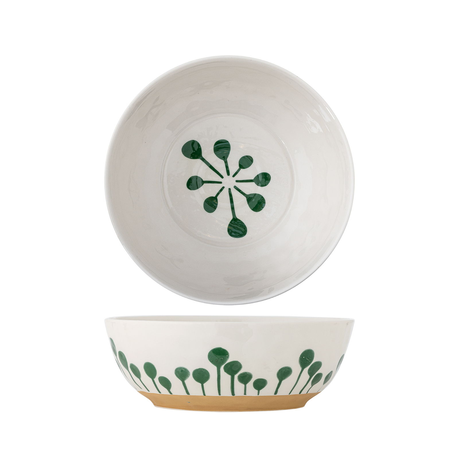 Bol Linora, blanc/vert, hauteur 9 cm, céramique - Bloomingville