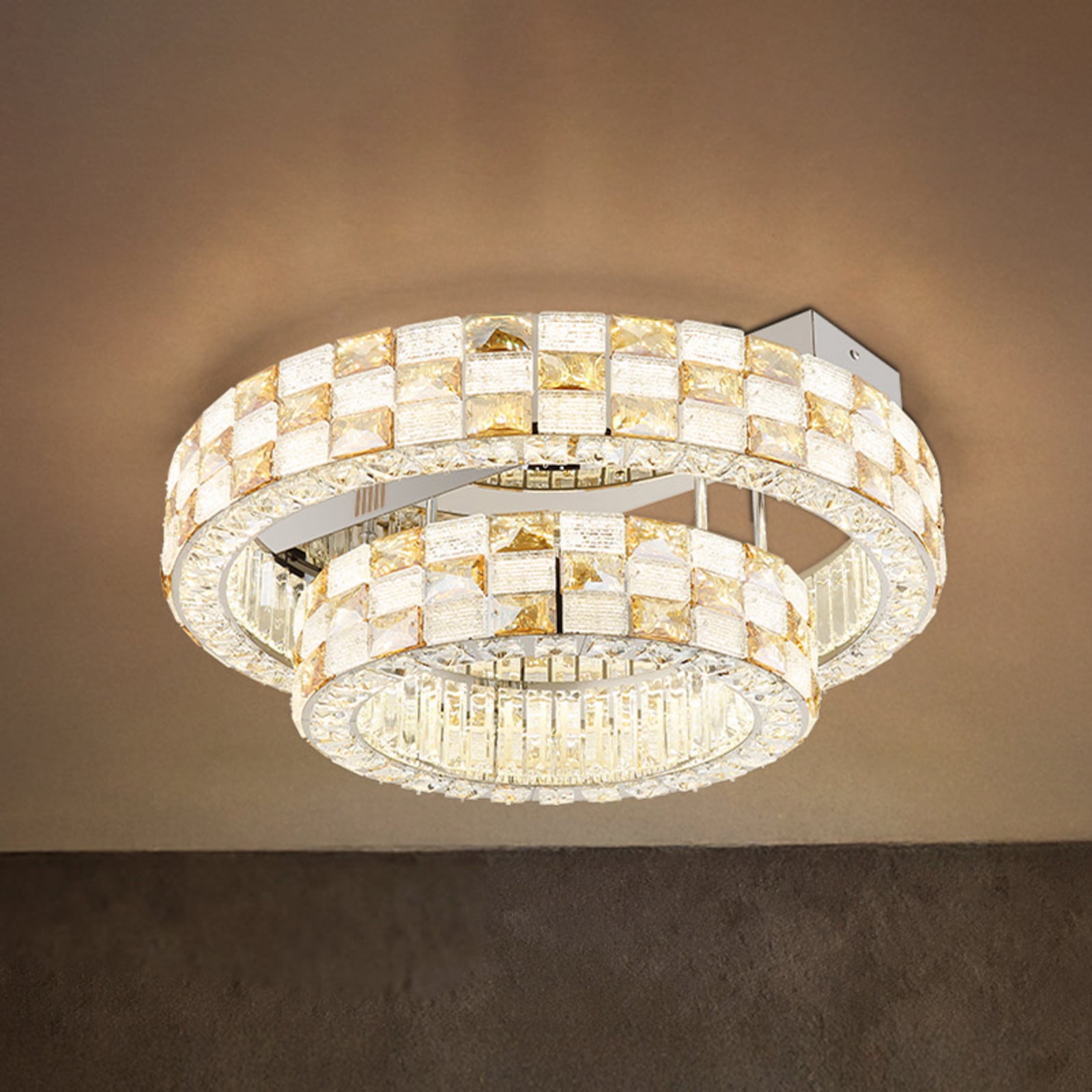 Plafón LED Lidia, ámbar/transparente, cristal, CCT, atenuable