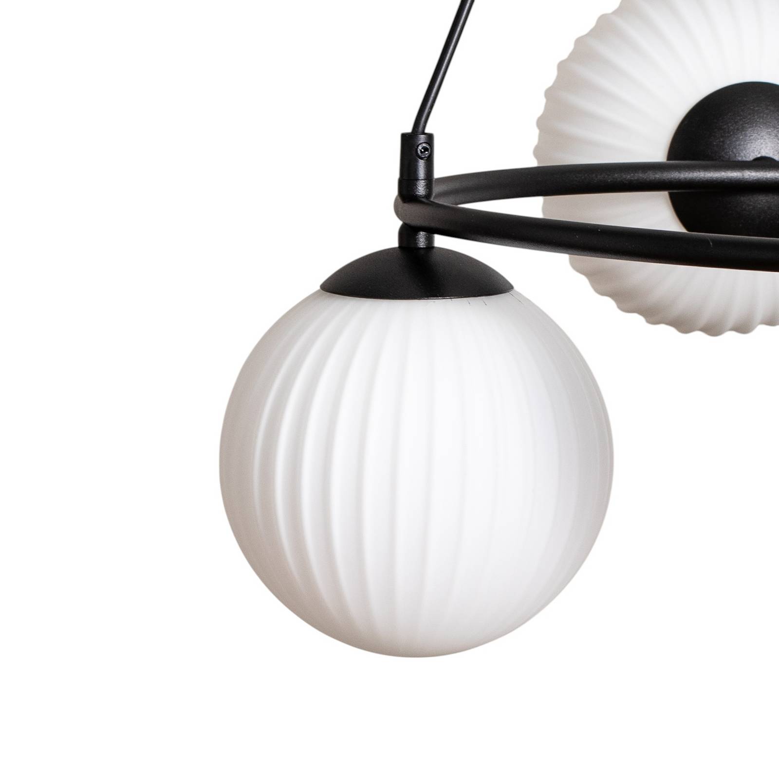 Lampa do salonu Libra, opal/czarny, Ø 70 cm, szkło, 5-punktowa.