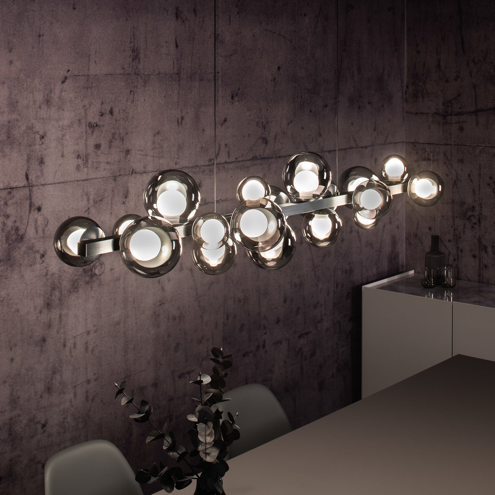 E-Popup LED-Hängelampe, platin, Glas, CCT, 18-flg. - PURE E-Popup LED-Hängelampe, platin, Glas, CCT, 18-flg. - PURE