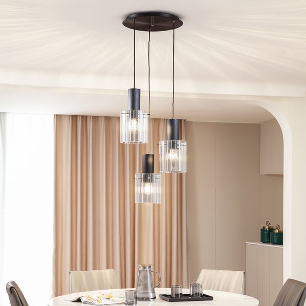 Eirian 3 Cluster Riippuvalaisin Clear/Black - Lucande - Olohuone - Moderni - Lasi - Monilamppuinen — Lucande