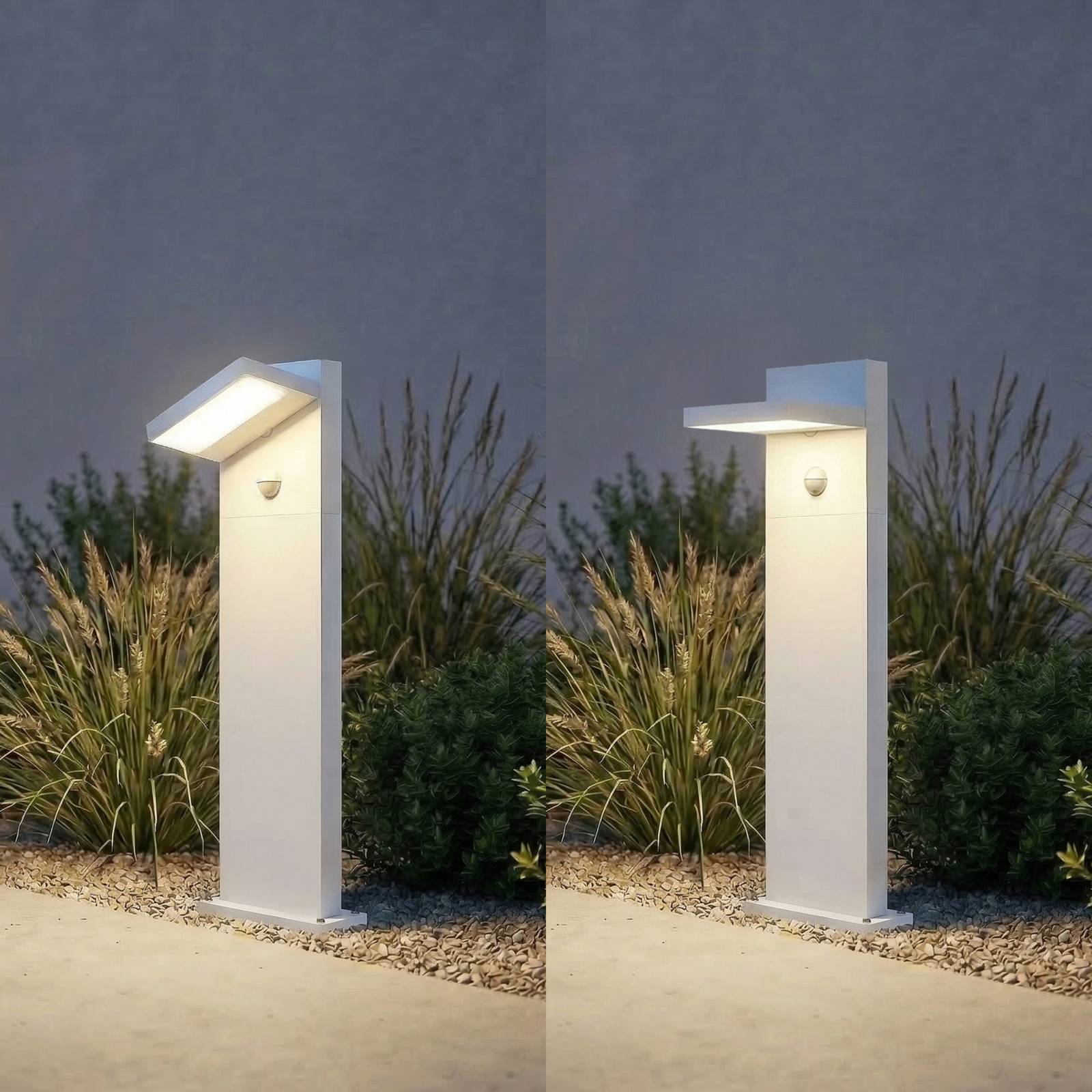 Słupek oświetleniowy LED Lucande Silvan, biały, 65 cm, czujnik, IP54