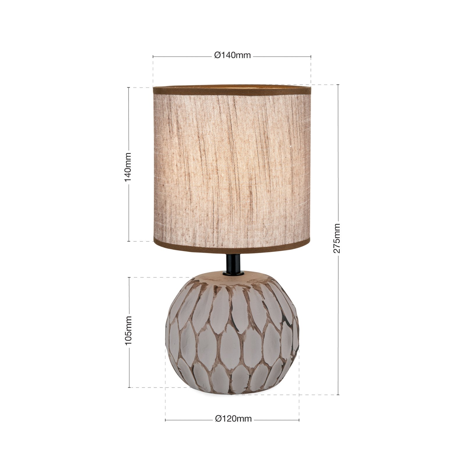 Pinia table lamp, brown, height 27.5 cm, ceramic/linen