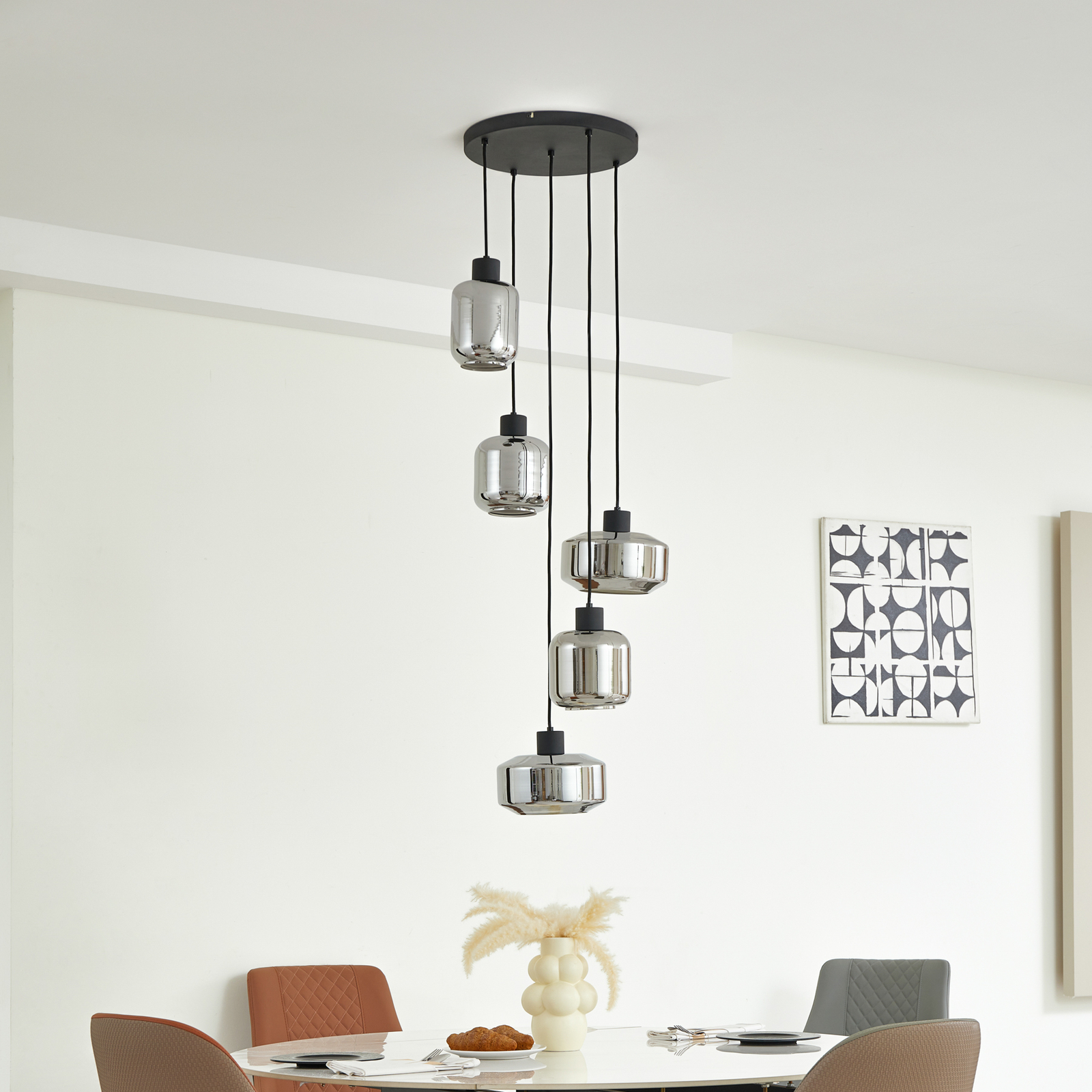 Lindby pendant light Hildur, Ø 35 cm, smoke grey, glass, E27