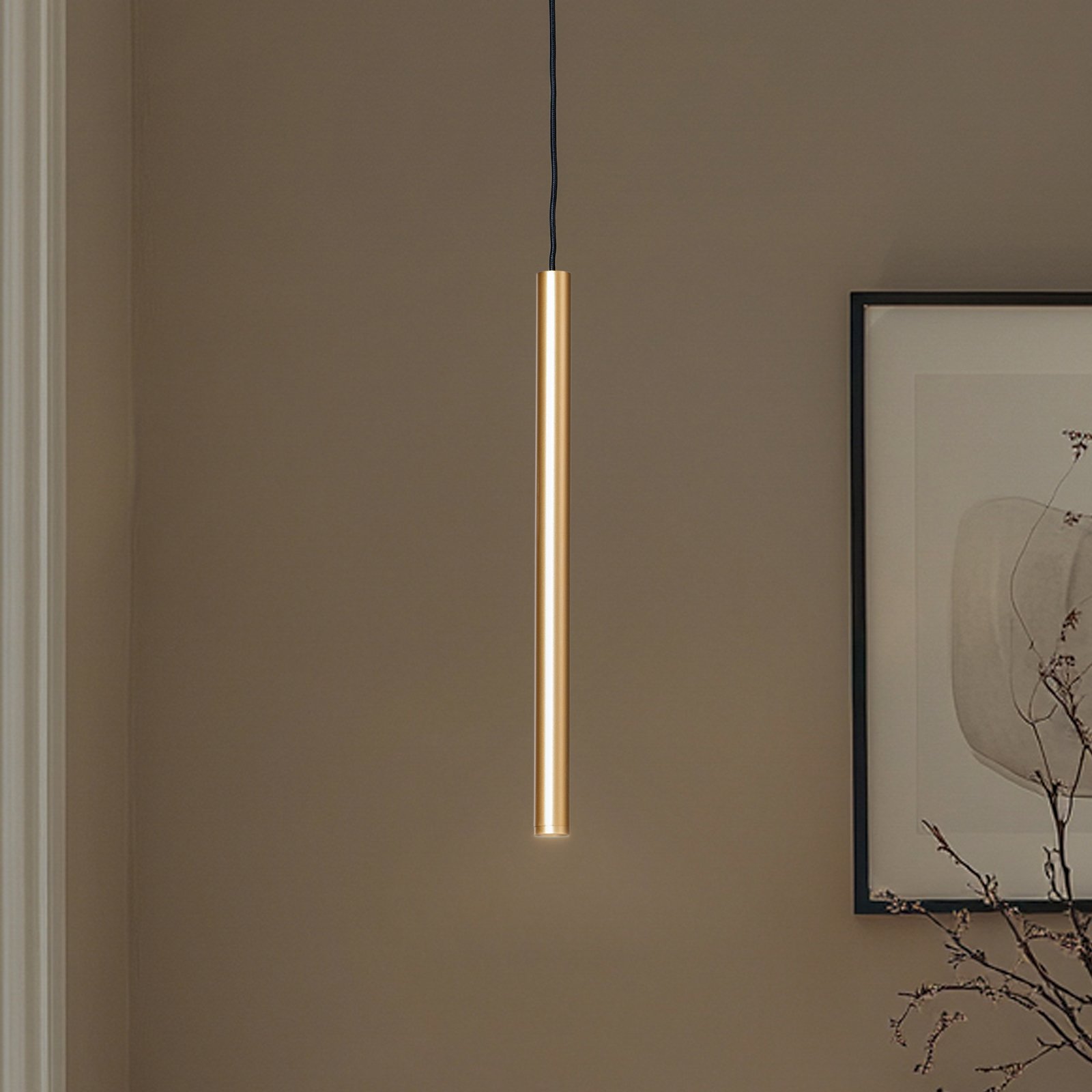 LED pendant light Rulo, gold, Ø 3.2 cm, steel, 3000 K