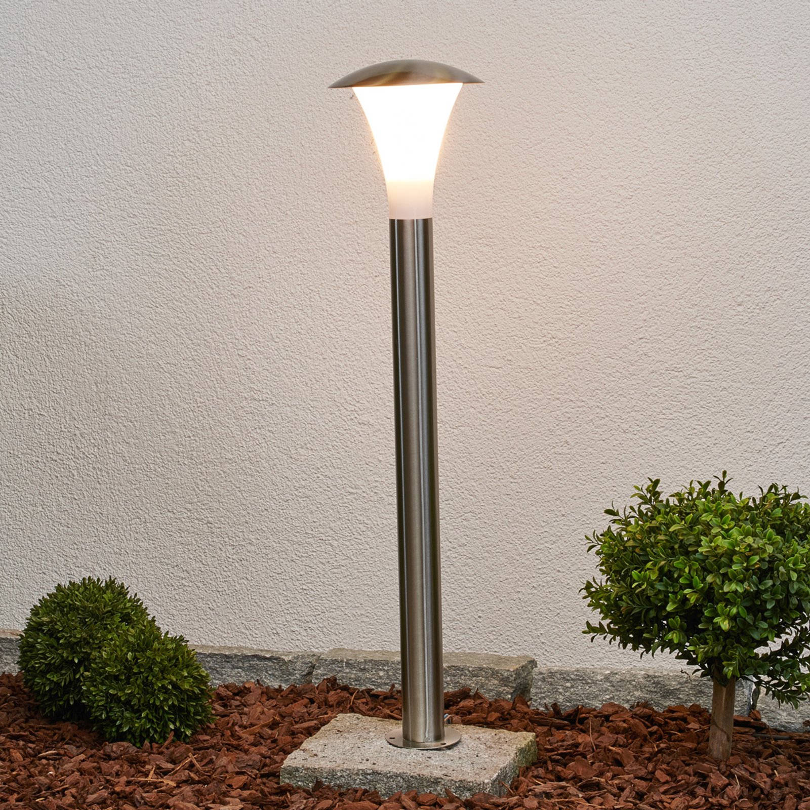 Lindby Arda - stainless steel path light, stainless steel, polycarbonate, E27, 60 W, energy efficiency: A++, H: 80 cm