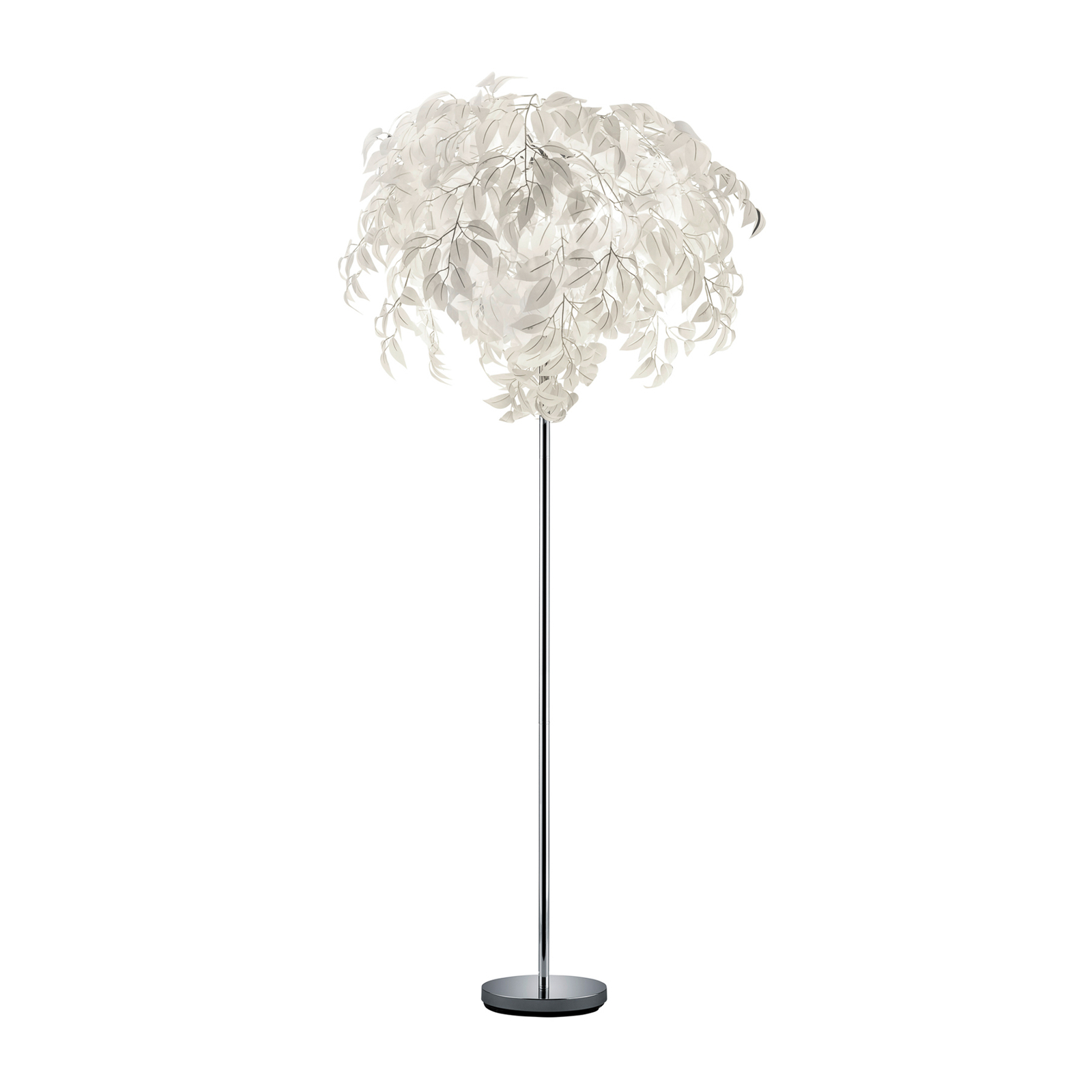 Vloerlamp Leavy, hoogte 180 cm, chroom/wit, metaal/kunststof