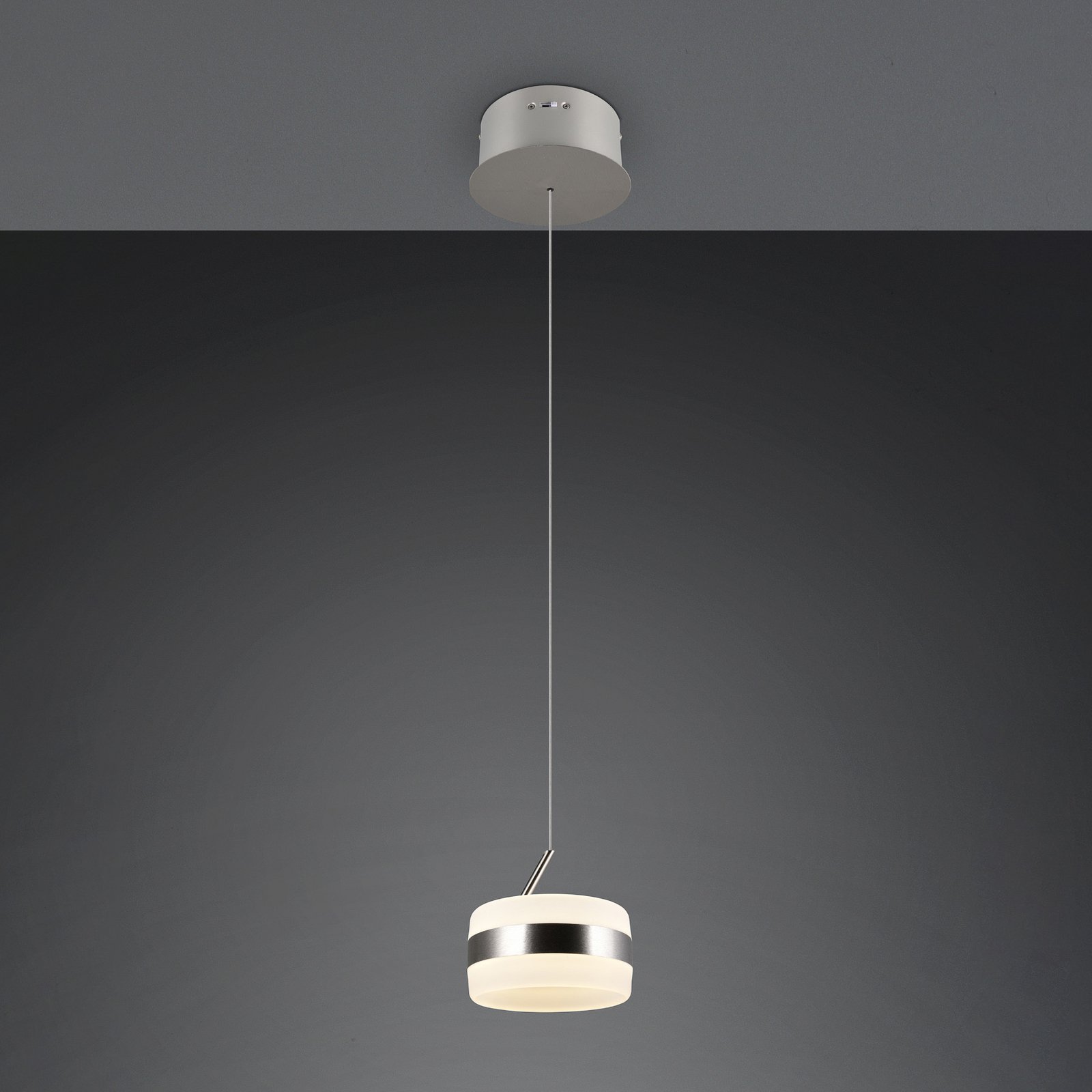 LED piekaramā lampa Dios, niķeļa krāsā, Ø 15 cm, metāls, CCT LED piekaramā lampa Dios, niķeļa krāsā, Ø 15 cm, metāls, CCT