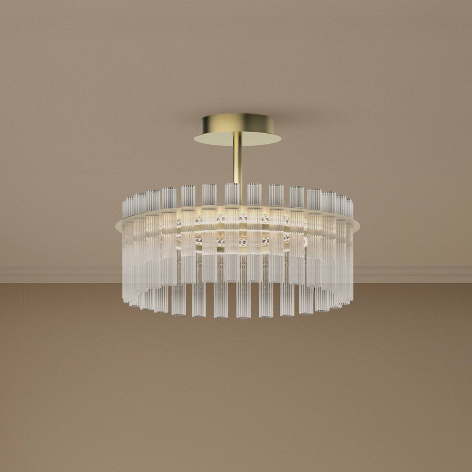 Lucande Lampa sufitowa LED Luma, pierścień, złoty, szkło, Ø 45 cm