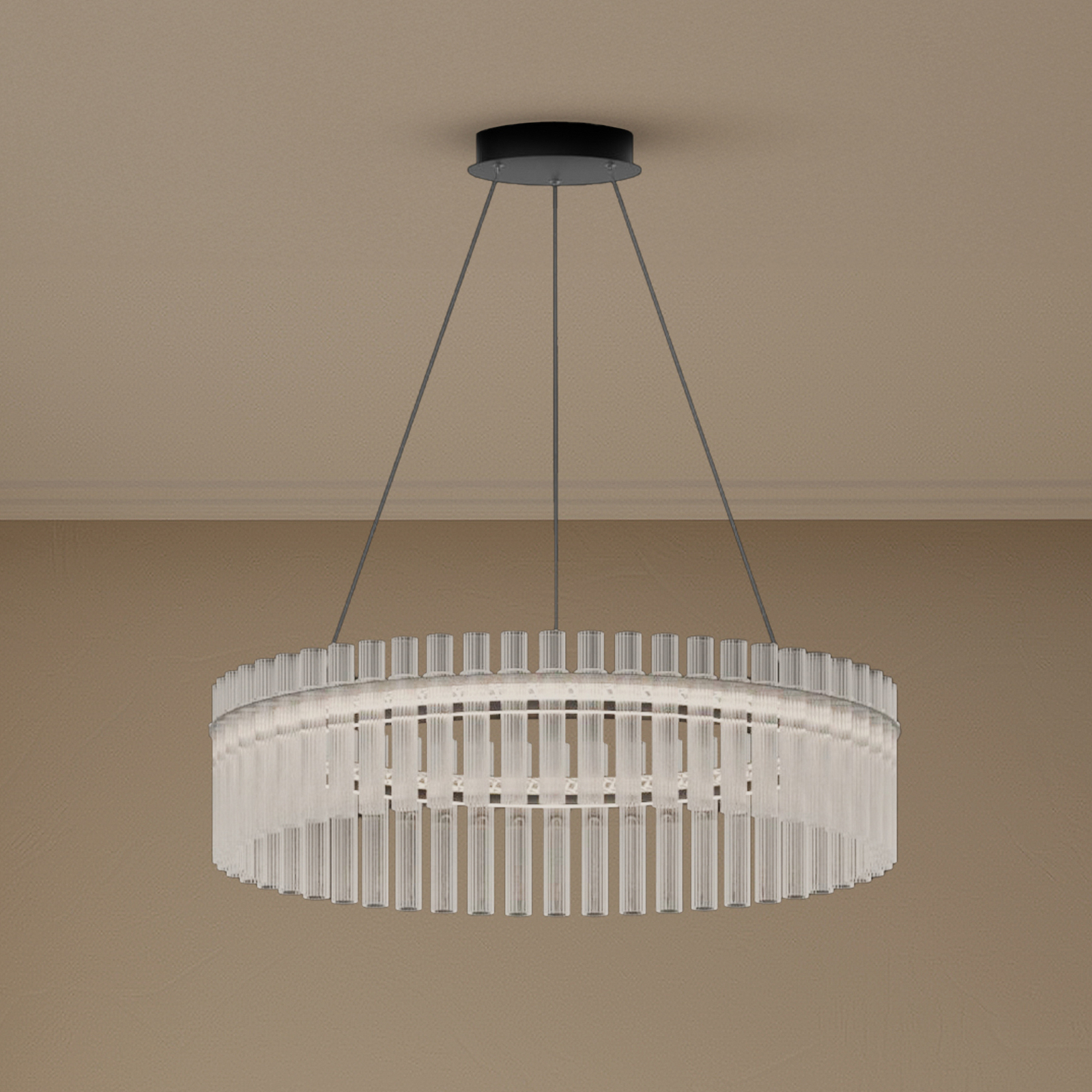 Lindby Lampada LED a sospensione Nubo, anello, nero, vetro, Ø 60 cm