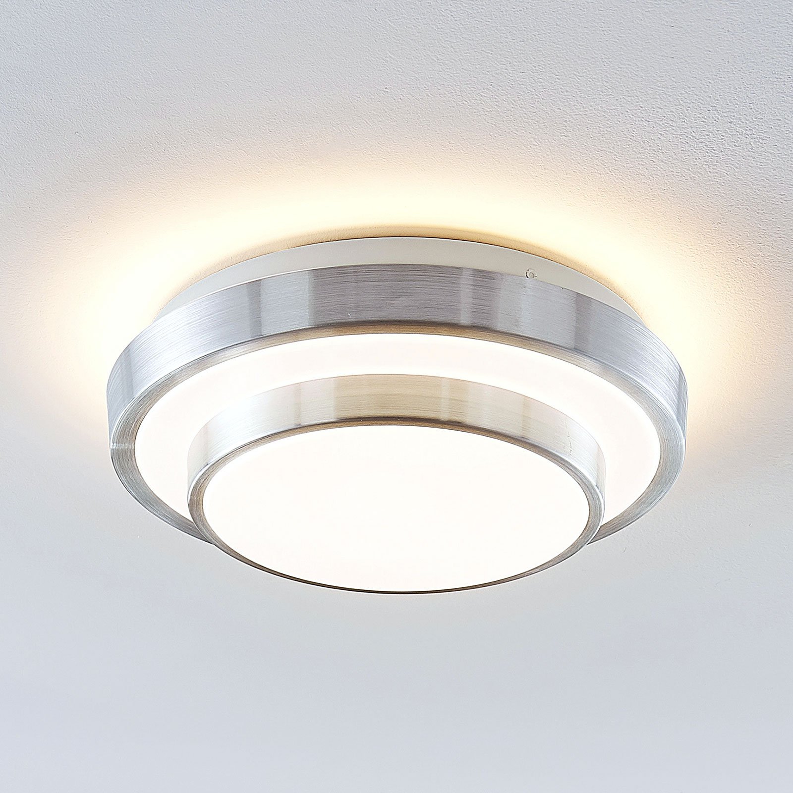 Lindby Naima LED ceiling lamp, aluminium, round, 2-tiered