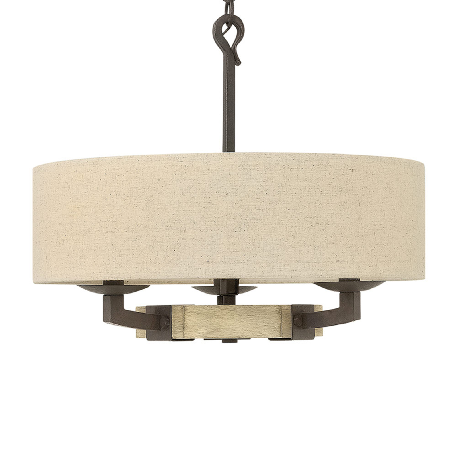 HINKLEY Wyatt hanging light with a fabric lampshade, for Living / Dining Room, metal, wood, fabric, E14, 60 W, energy efficiency: A++, H: 42.8 cm