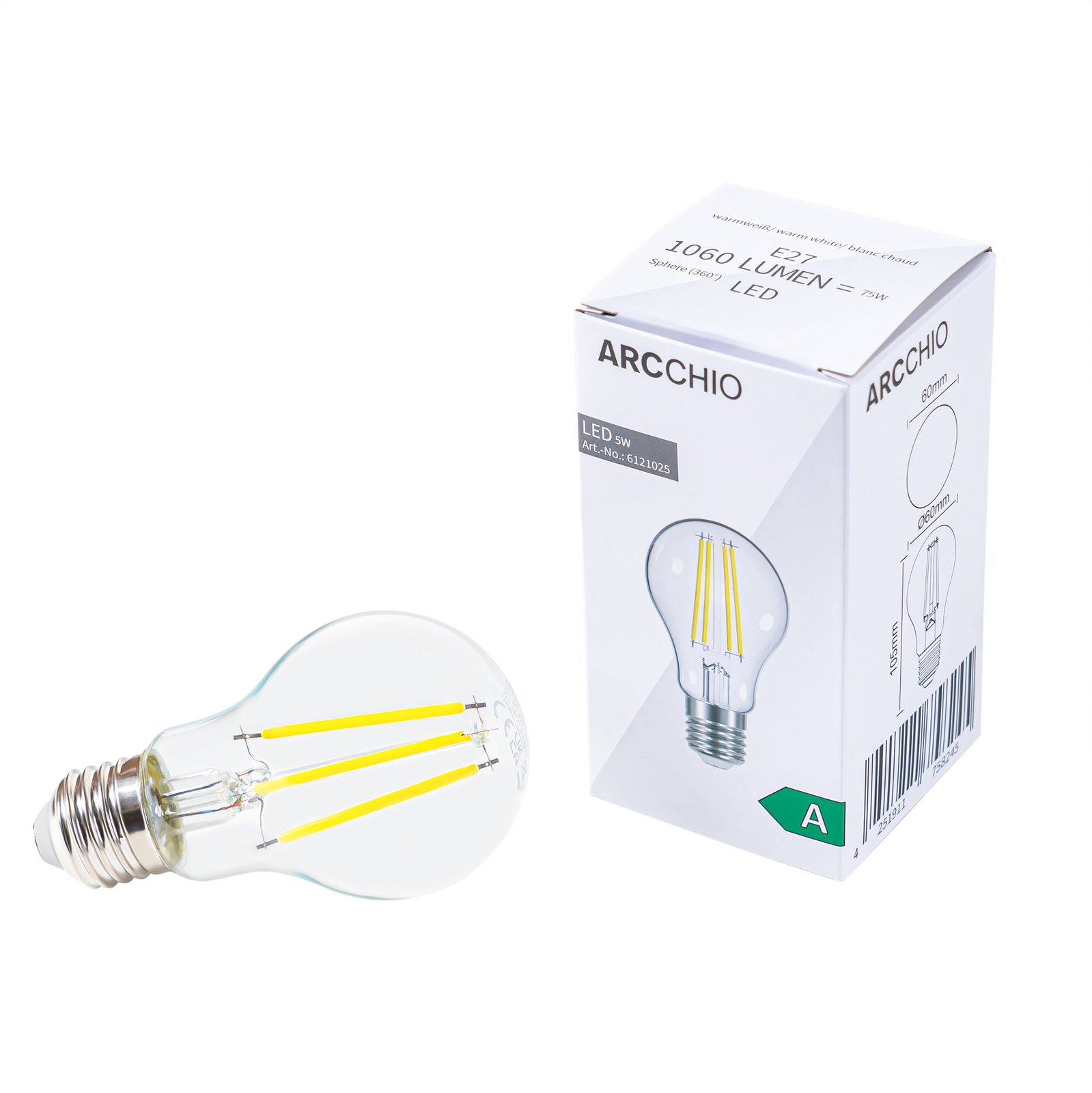 Arcchio LED-Leuchtmittel, Filament, E27, 5W, klar 2.700 K