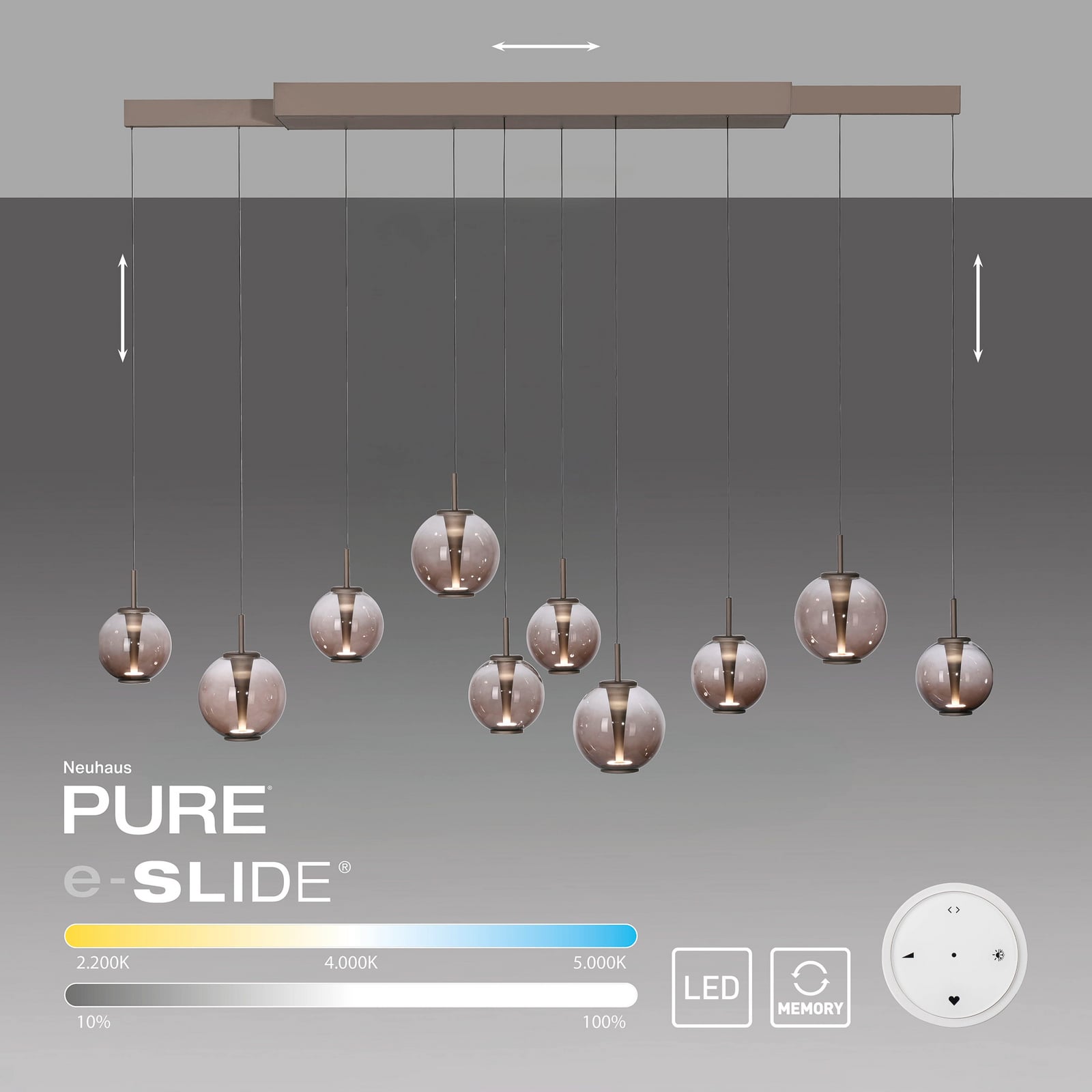 E-Infinity LED-Hängelampe bronze/amber, 198cm, 10-flg - PURE E-Infinity LED-Hängelampe bronze/amber, 198cm, 10-flg - PURE