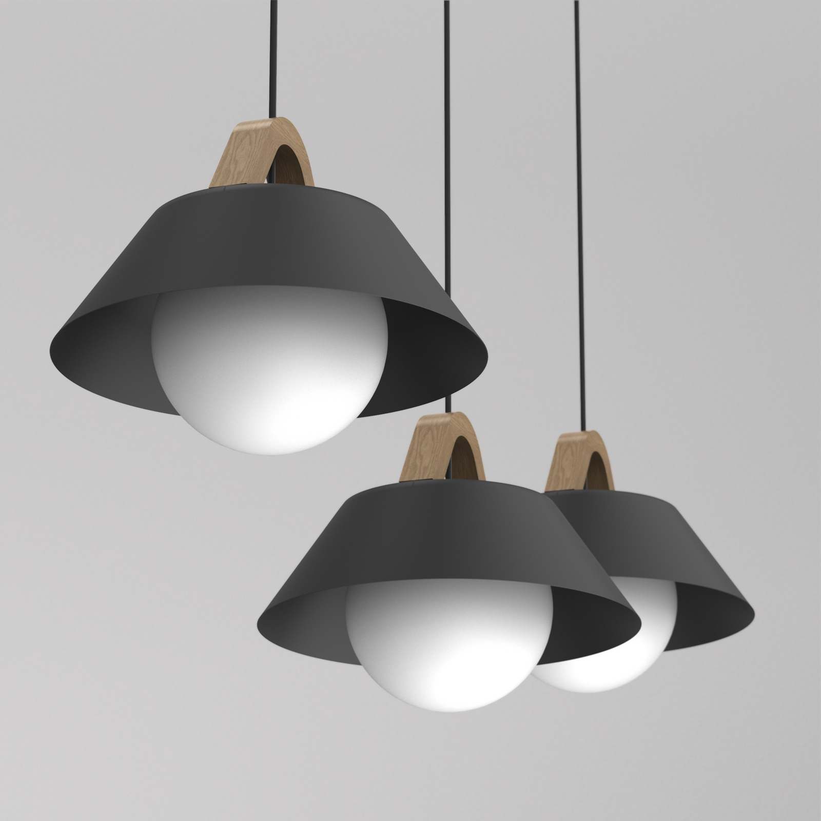 Funda hanging light, black, length 110 cm, 3-bulb, metal/glass Funda hanging light, black, length 110 cm, 3-bulb, metal/glass