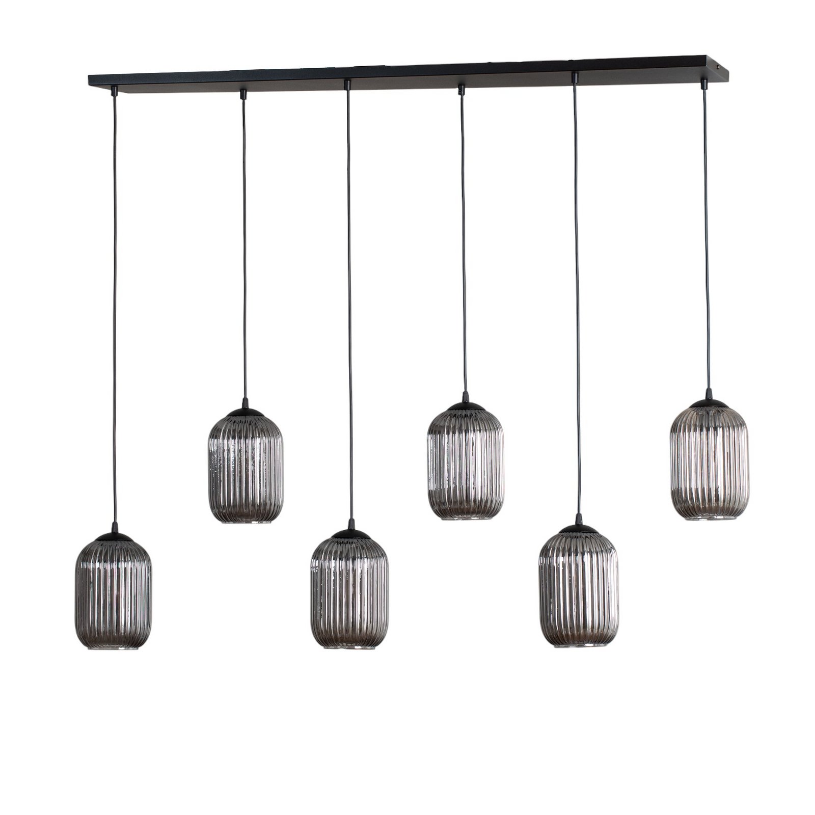 Verdi függőlámpa, 115 cm hosszú, fekete/füstszürke, 6 lámpás.