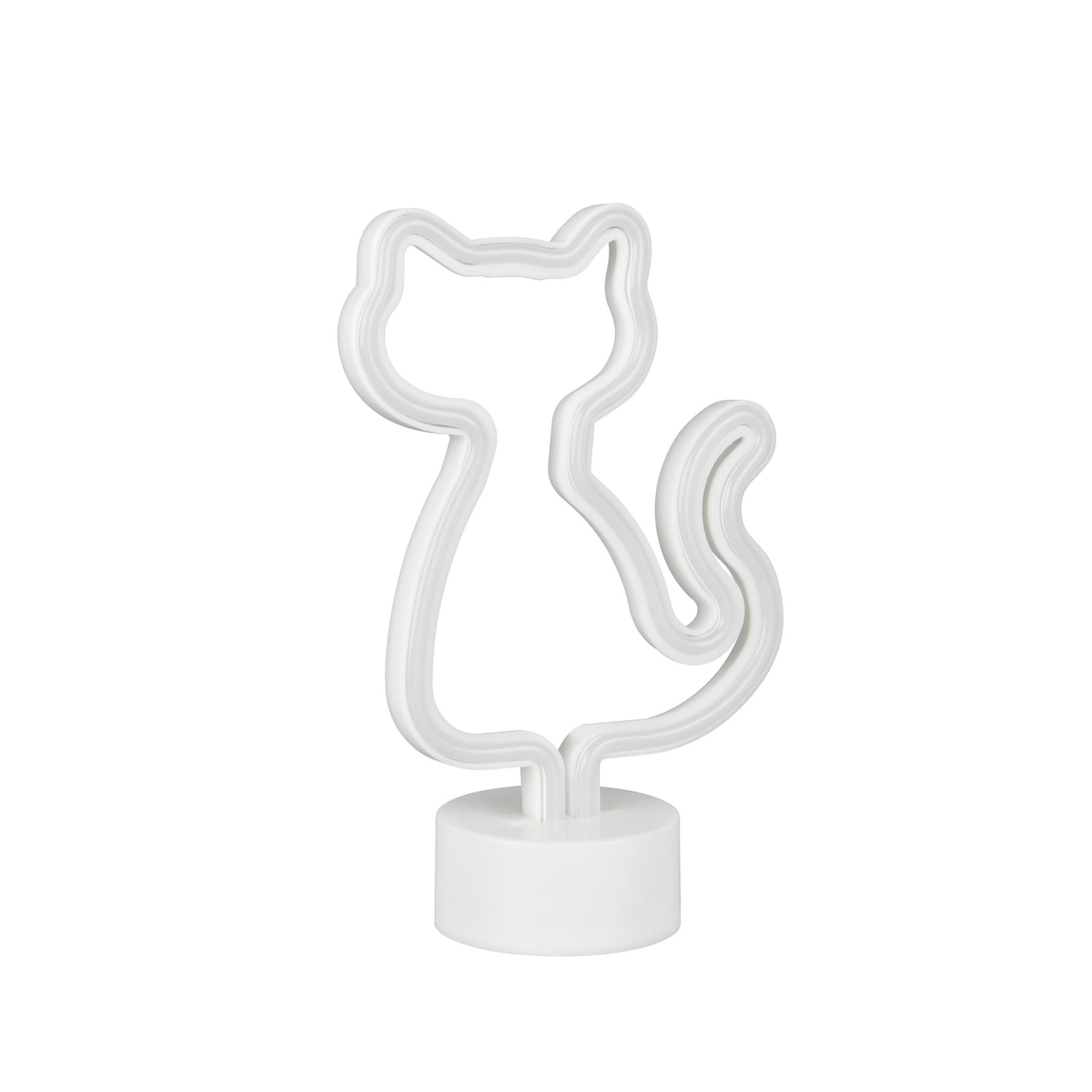 Lampe à poser LED Cat, blanche, en plastique, sur secteur ou à piles
