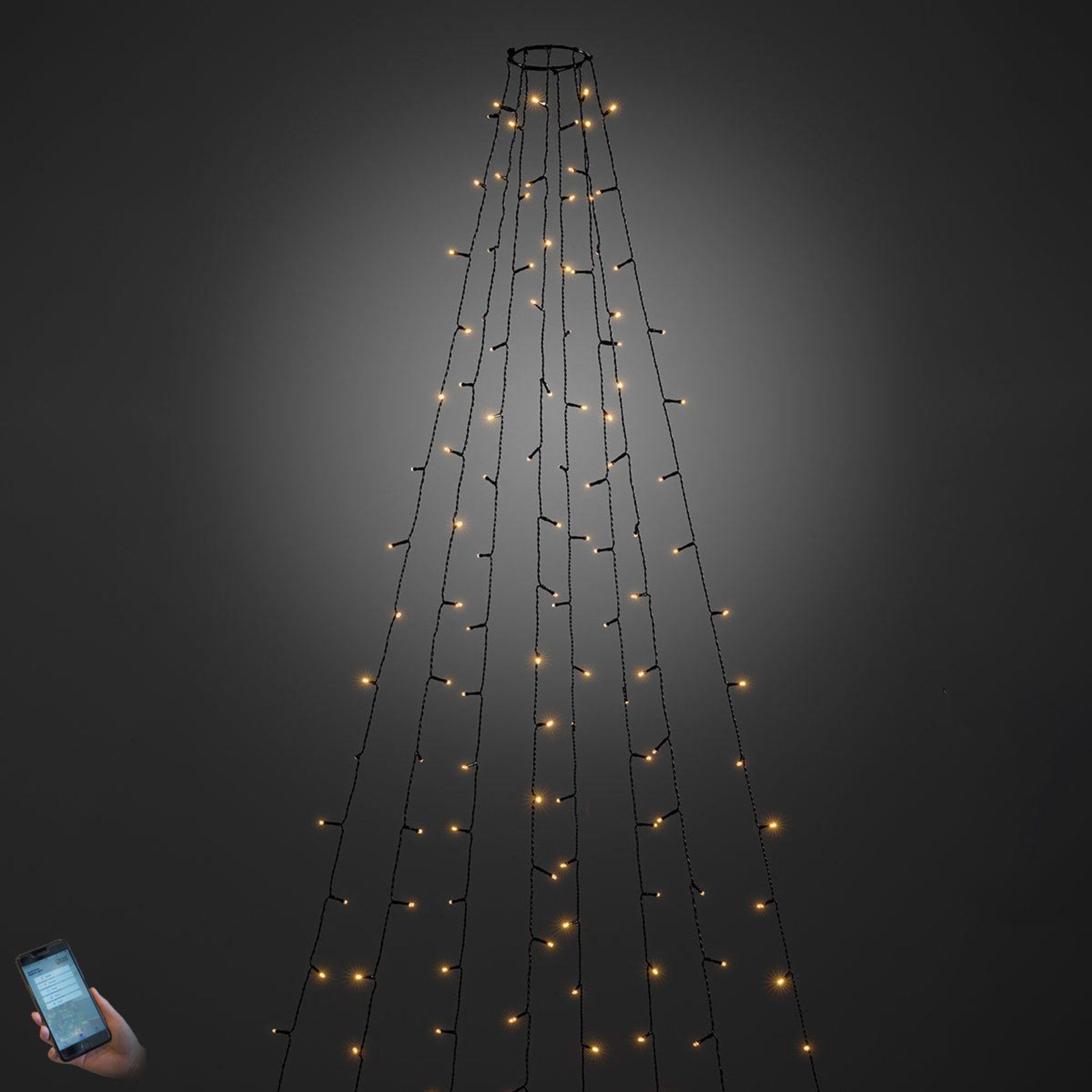 Aplikáciou ovládaný vianočný LED stromček von 240p