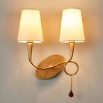 Vegglampe Paola 2fl gull med tekstilskjermer