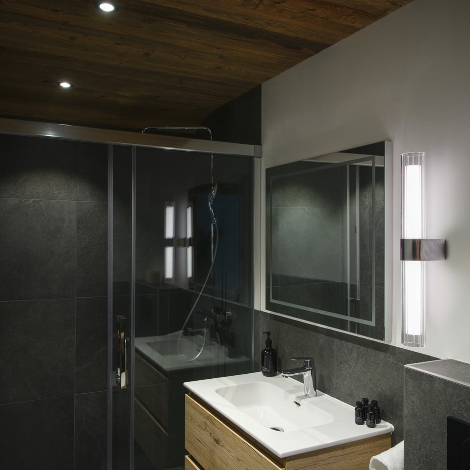 Applique murale double LED Lygant, chrome, IP44, aluminium, verre - SLV