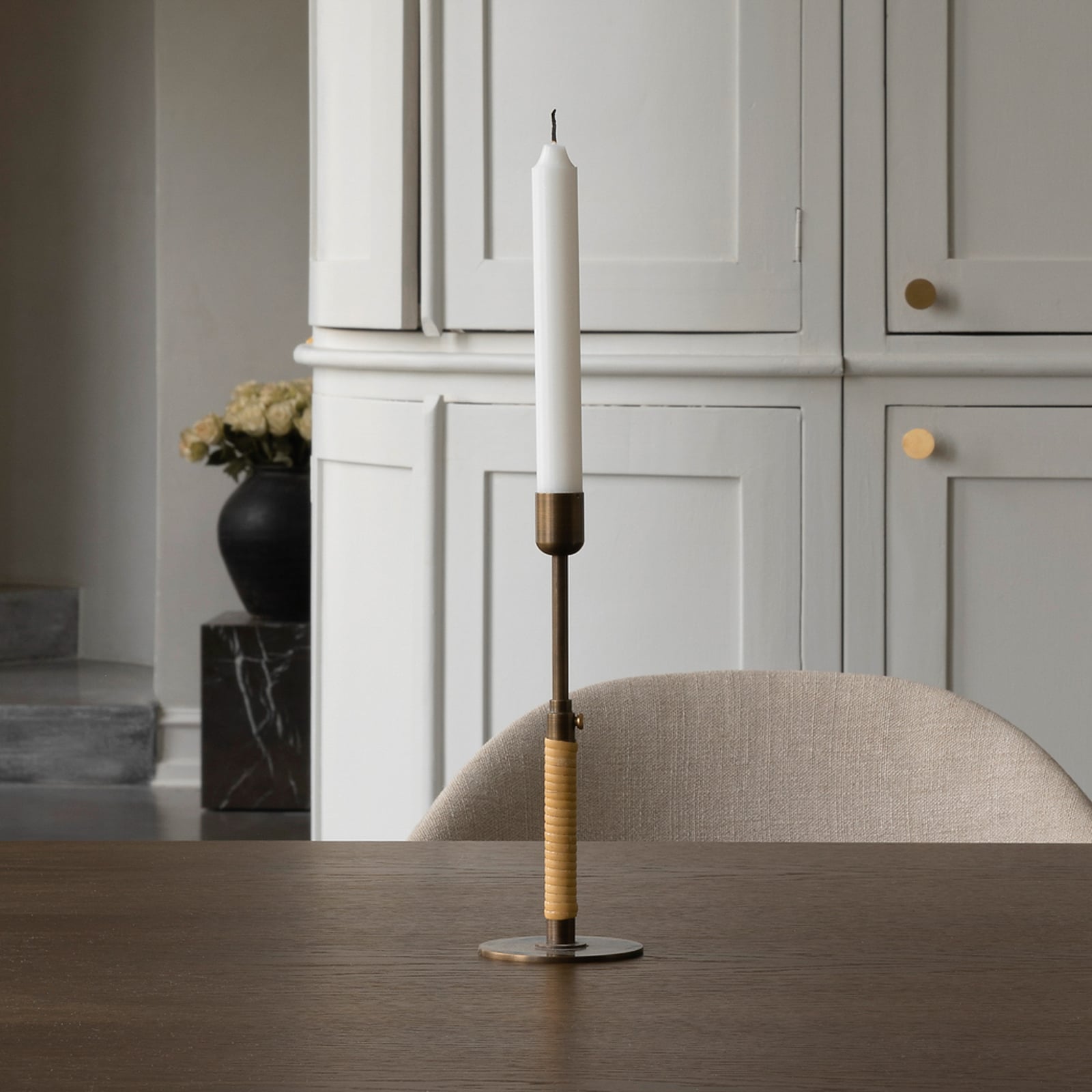 Duca candle holder, bronze, height 24 cm, rattan - Audo