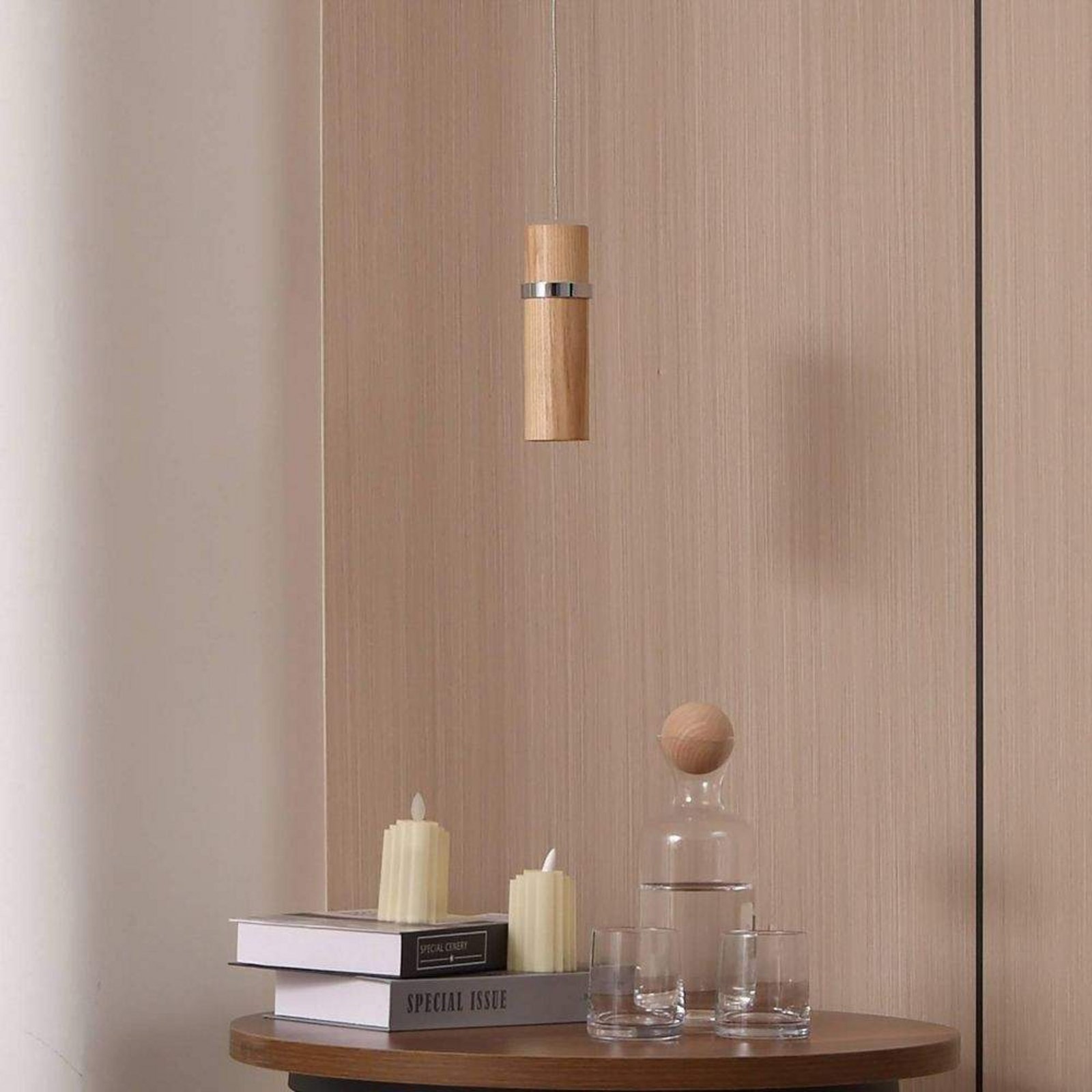 Nojus LED Lustră Pendul Wood/Chrome - Lucande